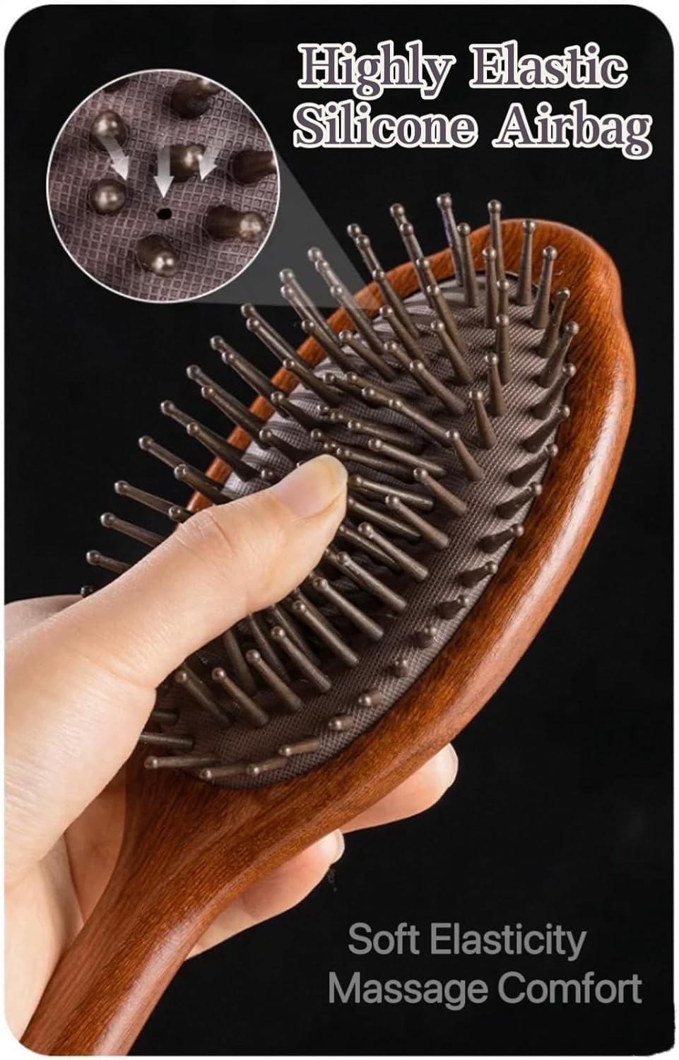 Paddle Hair Brush, Wooden Hair Brush, Hair Brush Set with Air Cushion, Spa Comb, Reduces Frizz, Massages Scalp, Comb for Women and Men, for Straight Curly Wavy Curly Wet and Dry Hair, Thick or Fine Hair (Elliptical) image number 1