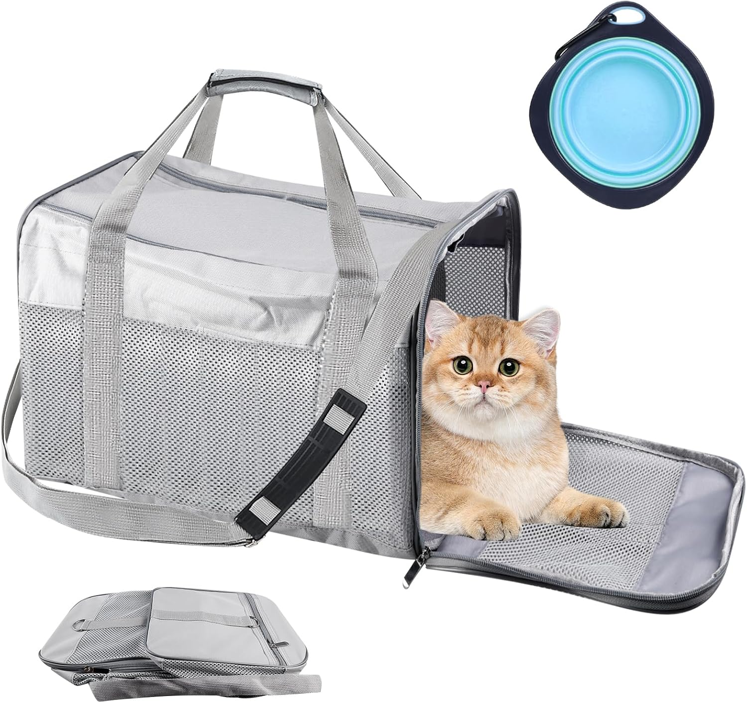 Vegena Transport Box Cat Dog Transport Box Dog Box Foldable Dog Transport Box Cat Transport Boxes Dog Bag Cat Transport Bag Includes Dog Bowl 42 X 27 X 28 Cm (Grey) image number 4