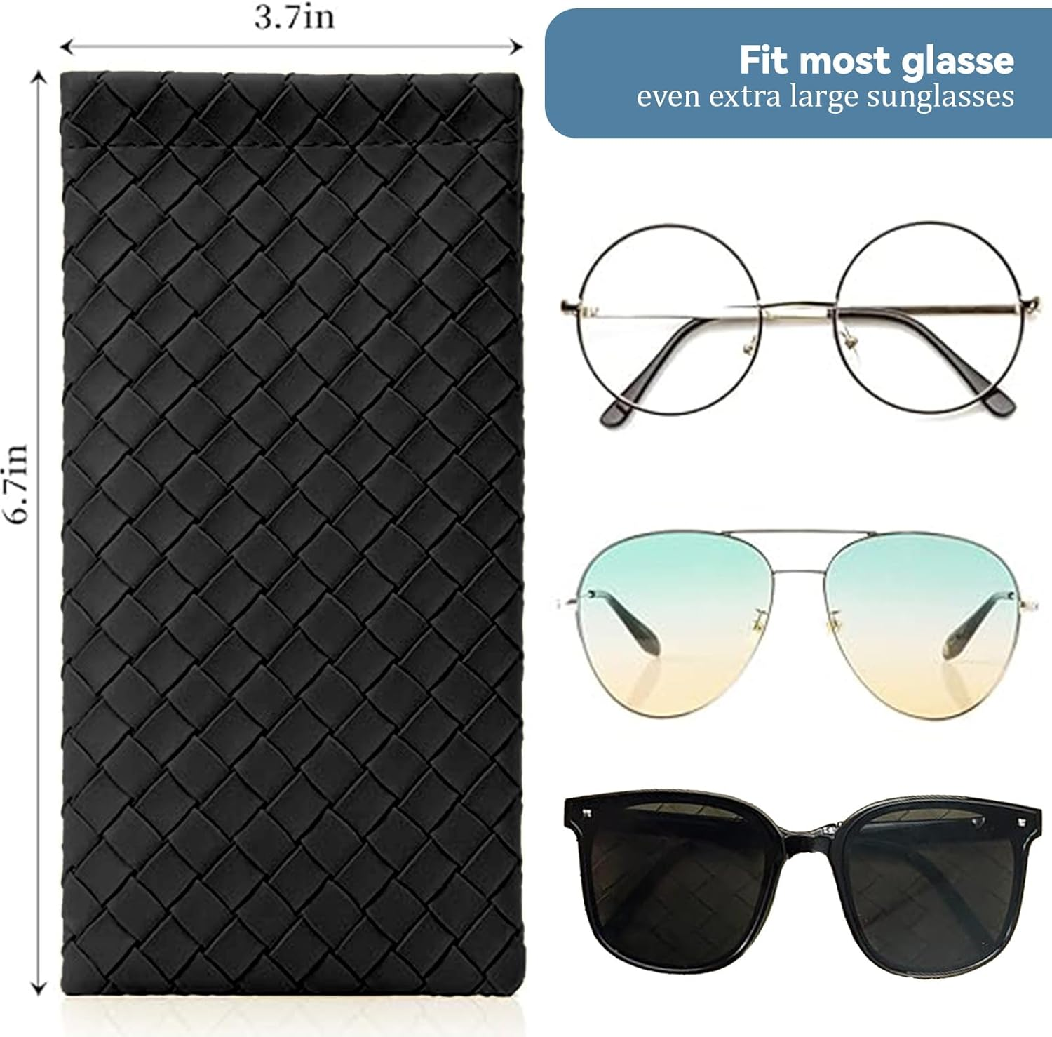 2 Pack Soft Leather Squeeze Top Sunglass Case &ndash; Lightweight Eyeglass Pouch with Anti-Scratch Lining & Microfiber Cleaning Cloths, Portable Glasses Storage for Women & Men image number 2