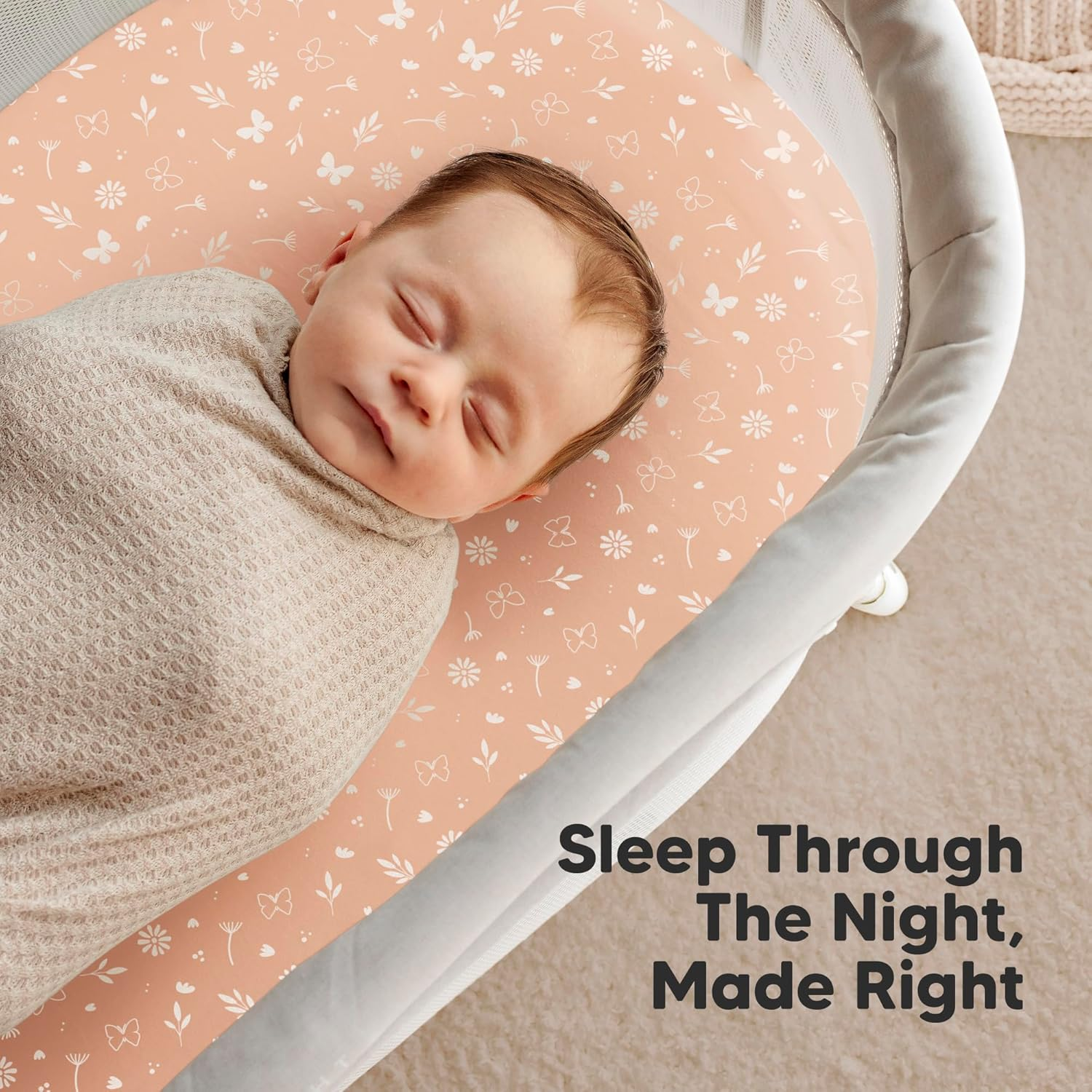 2-Pack Organic Bassinet Sheets for Girls, Boys -100% Cotton Bassinet Mattress Sheets Compatible with Halo Bassinest Swivel Sleeper, Graco,Baby Delight, Chicco,Unisex Fitted Bassinet Sheet(Butterflies) image number 5