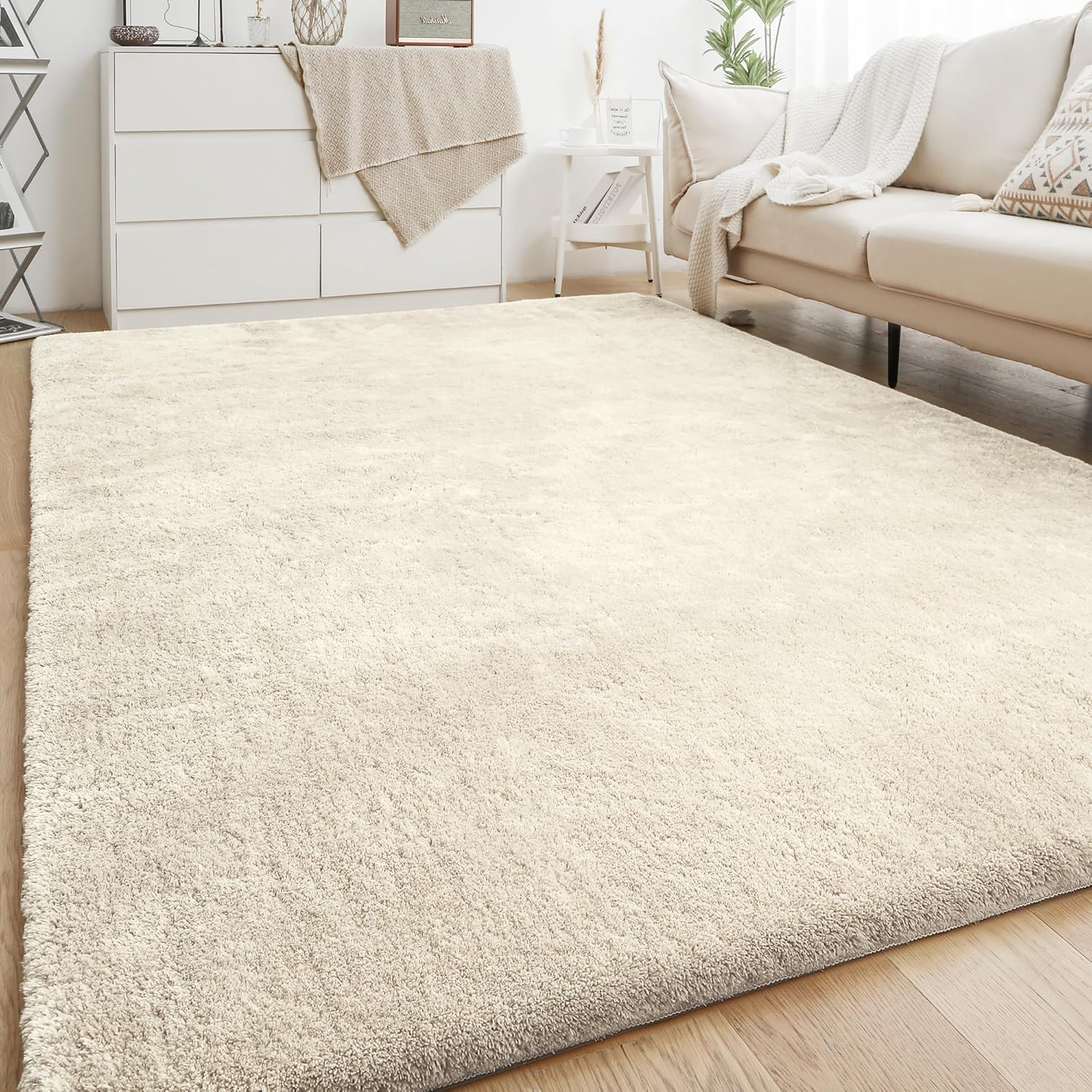 Soft Indoor Modern Shag Area Rug for Living Room Fluffy Rugs Anti-Skid Shaggy Rug Nursery/Dining Room/Home/Bedroom/Office Carpet Ultra Soft Floor Rug(Warm Sand, 61X91Cm)