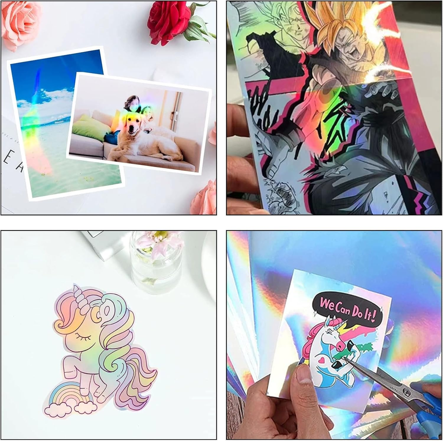 Xolixorium Holographic Glossy Printable Vinyl Sticker Paper A4 Size 20 Sheets, Waterproof Quick-Dry Paper for Inkjet & Laser Printers, Vibrant Color Craft Supplies image number 3
