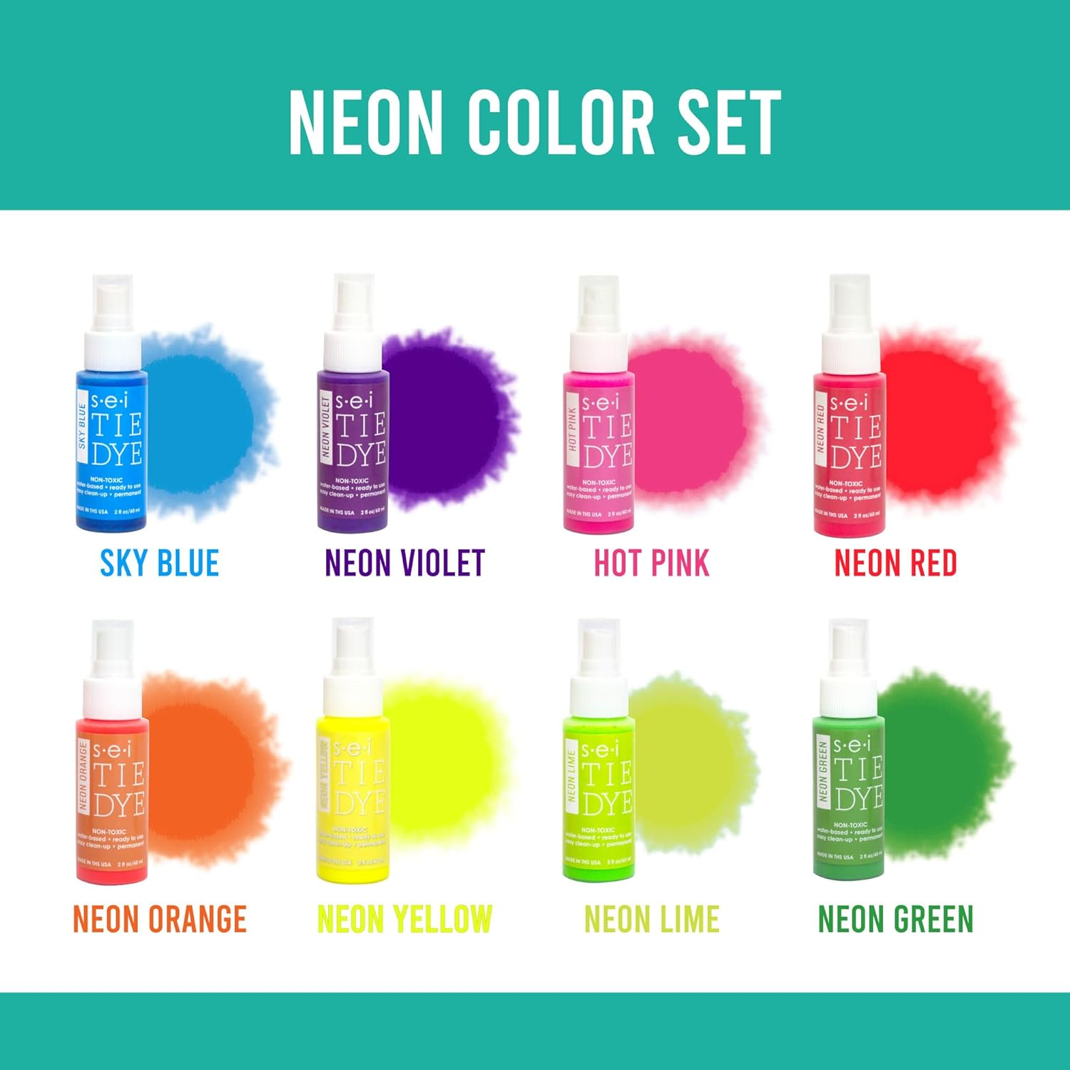 S.E.I. Neon Tie Dye Kit, Fabric Dye Spray Set, Easy Clean Up, Easy Application, Spray Tie Dye Kit - 8 Pack of Colors image number 5