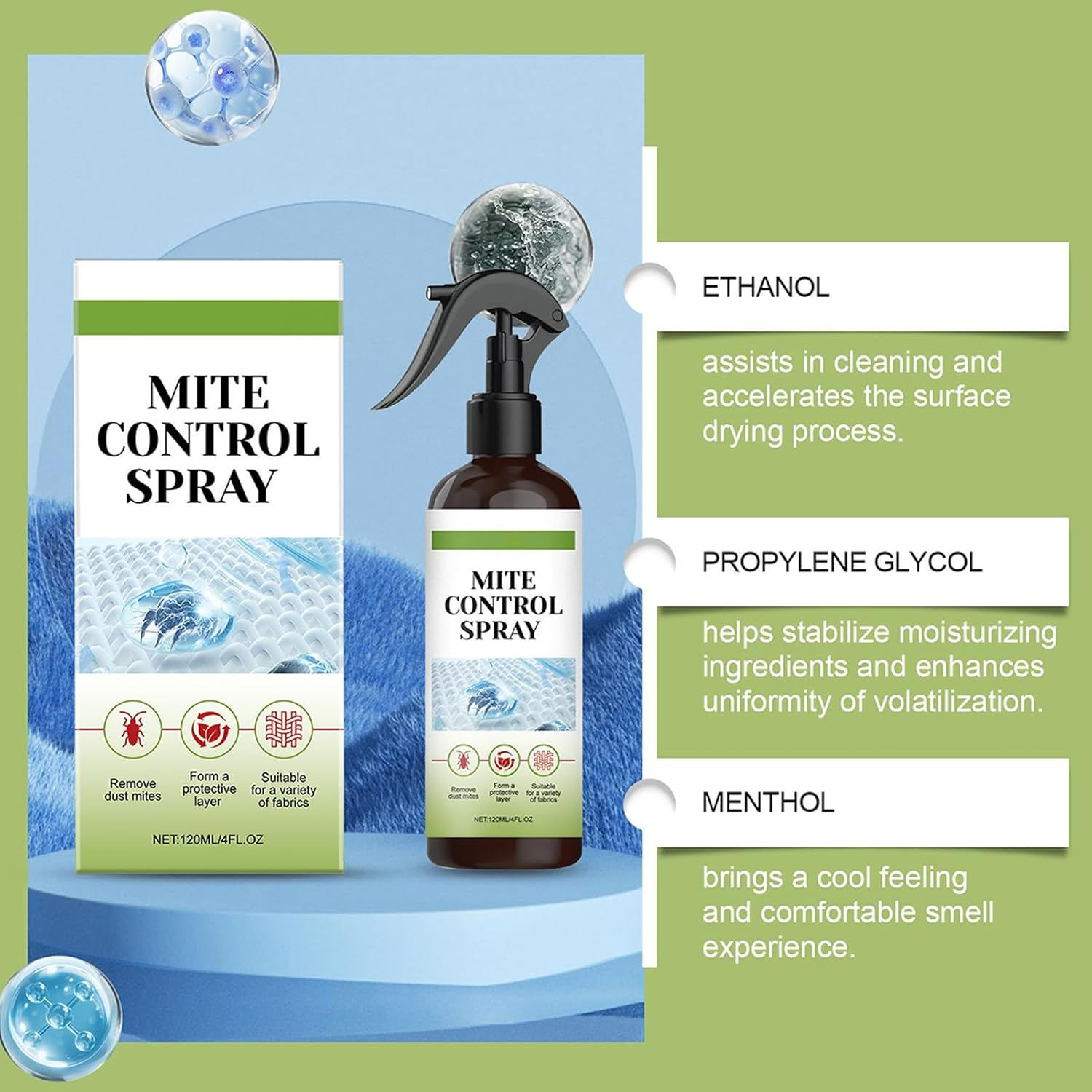 Spray for Bed Flea | 120Ml Bedroom Tick Misting,Natural Bedding Flea Spray for Mattress, Carpet, Furniture, Outdoors, Hotel, Camping, Backyard, Home, Travel image number 2