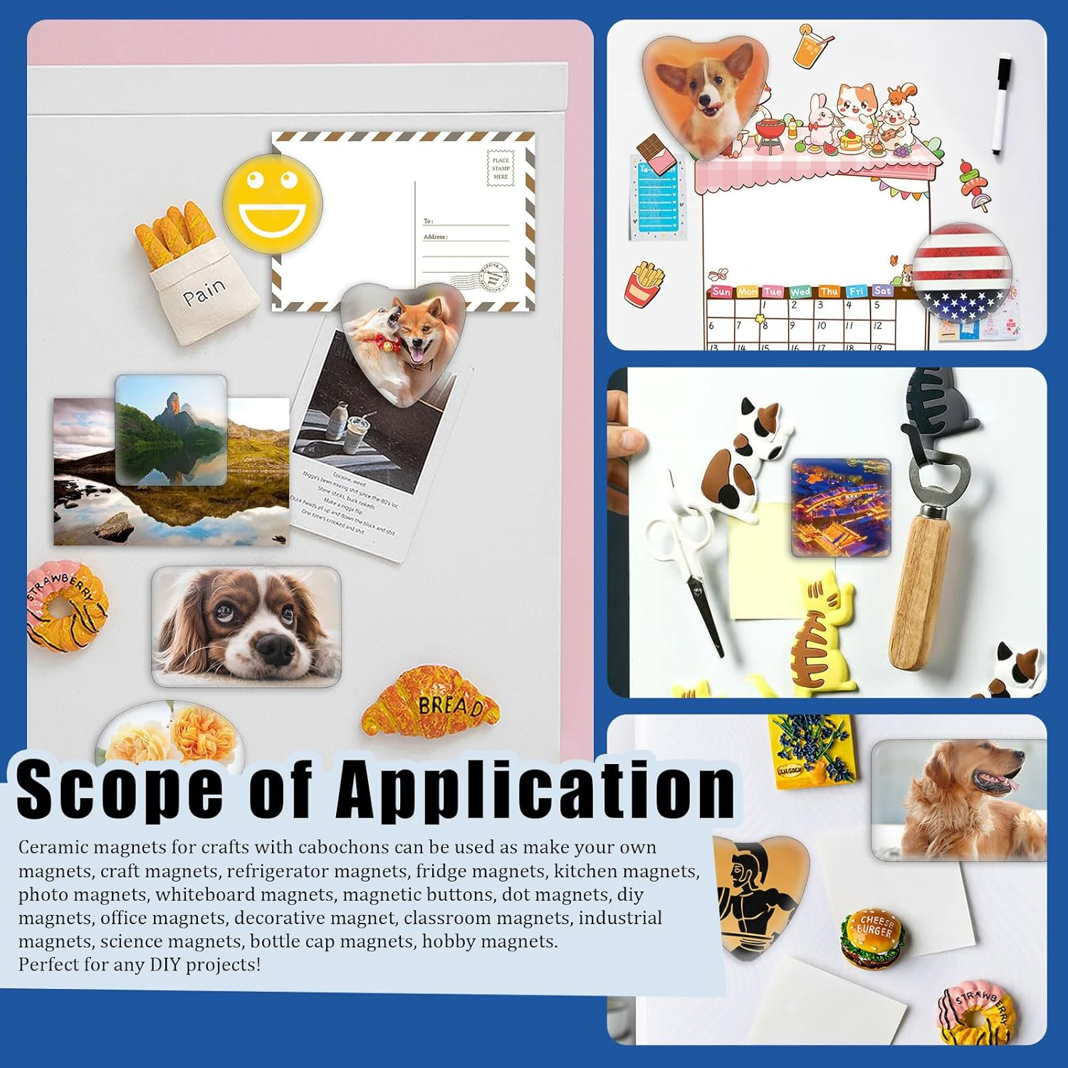 Glarks 72Pcs Fridge Magnets Craft Set Round/Oval/Square/Heart/Rectangle Shape Ferrite Ceramic Magnets with Adhesive Backing and Transparent Glass Cabochons for Fridge Office Locker Whiteboard Making image number 3