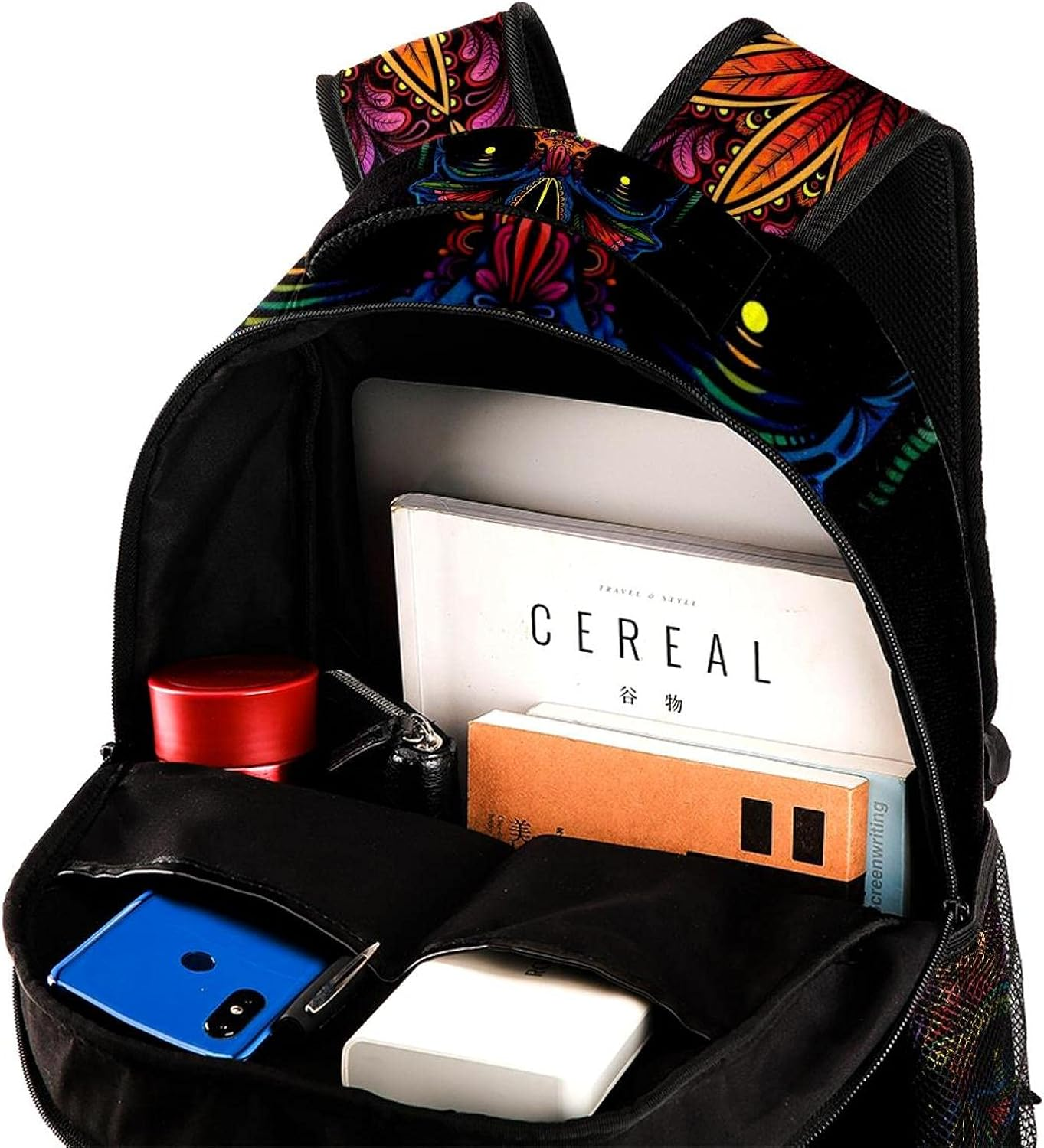 Floral Skull on Black Background Backpack Students Shoulder Bags Travel Bag College School Tote Backpacks image number 1