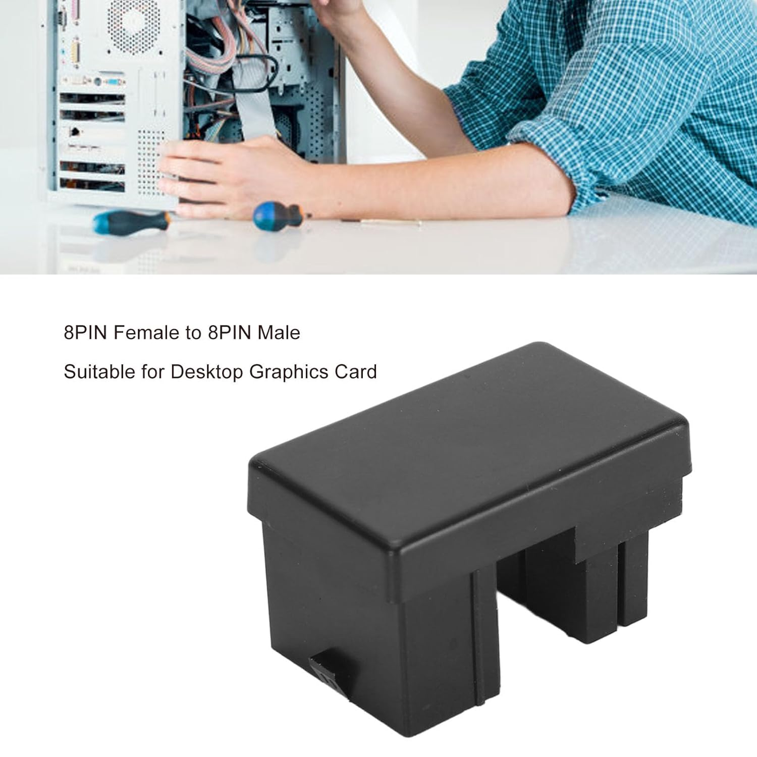 8 Pin Connector, GPU Pcie Connector 8PIN Female to Male 180 Degree Angle Pcie 90 Degree Adapter RVS Type ABS Shell Graphics Card Power Connector for Desktop (Black) - Black image number 6