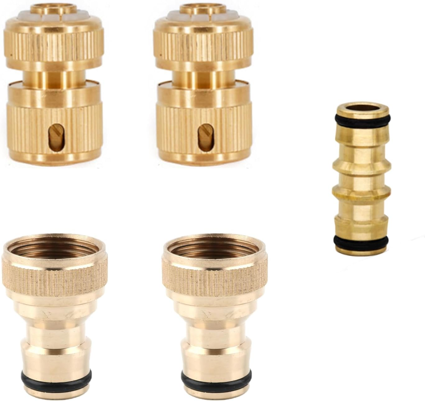5PCS Brass Garden Hose Connectors, Garden Hose Tap Connector Pipe Fittings Kit, 2 Hose 1/2" End Quick Connect, 2 Hose Tap Connector 1/2'' and 1 Double Male Connector for Join Garden Hose Pipe image number 2