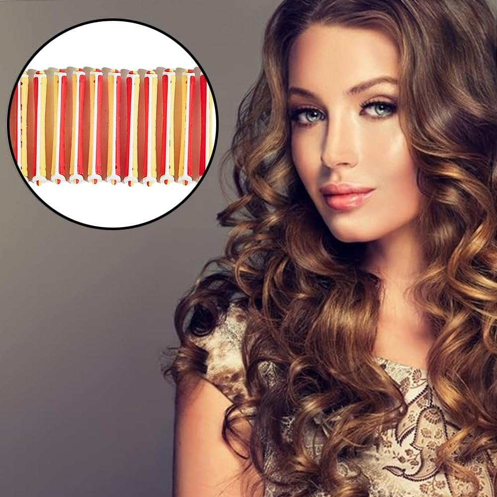 24-Piece Hair Perm Rods with Rubber Bands, Hair Styling Natural Hair Curler,Curly Hair Tools,Hollow Roll Hair Rollers for Short Hair, Professional Salon Perm Tools for Men and Women image number 1
