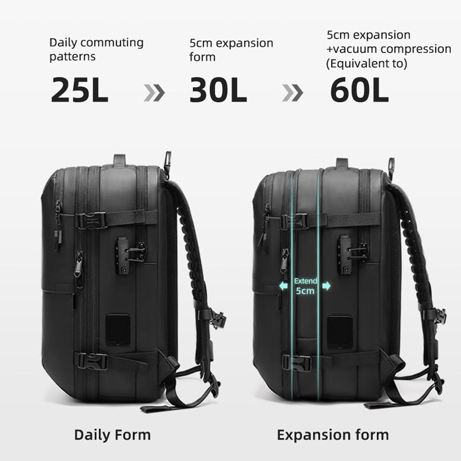 Vacuum Backpack for Travel 60L Expandable Travel Backpack with Compression Lock Water-Resistant Design for Hiking Camping Daily Use image number 2