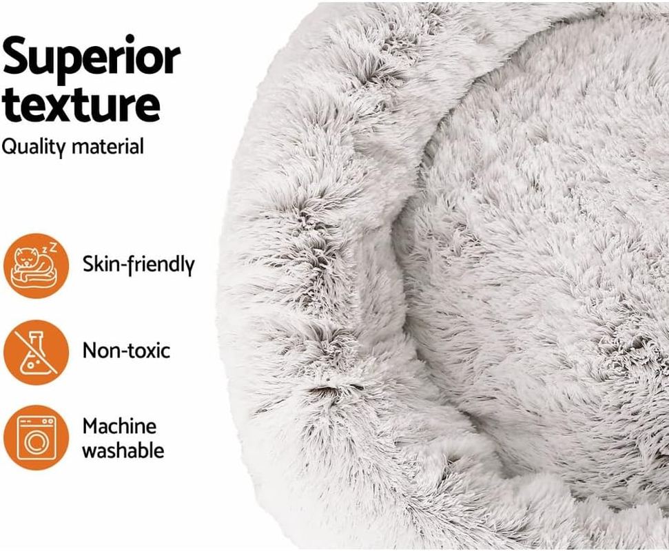 Pet Bed Dog Cat 110Cm Calming Extra Large Soft Plush White Brown Cozy Comfort image number 3