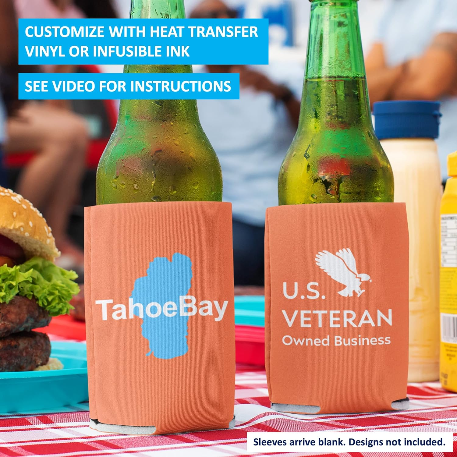 Tahoebay Can Sleeves for Standard 12 Ounce Cans Blank Poly Foam Beer Coolers 12Oz Coral - Raspberry image number 2