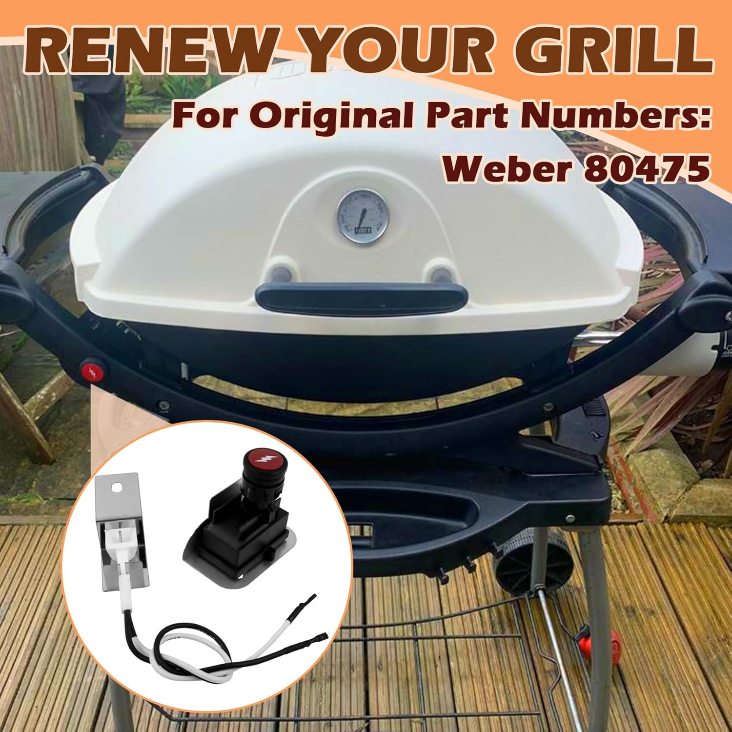 MOASKER Grill Igniter Kit 80475 for Weber Q120 Q220 Series Grills Electronic Igniter Replacement Parts, Grill Push Electric Button Starter Kit Replacement for Weber Baby Q Parts 516002 566002 566014 image number 3