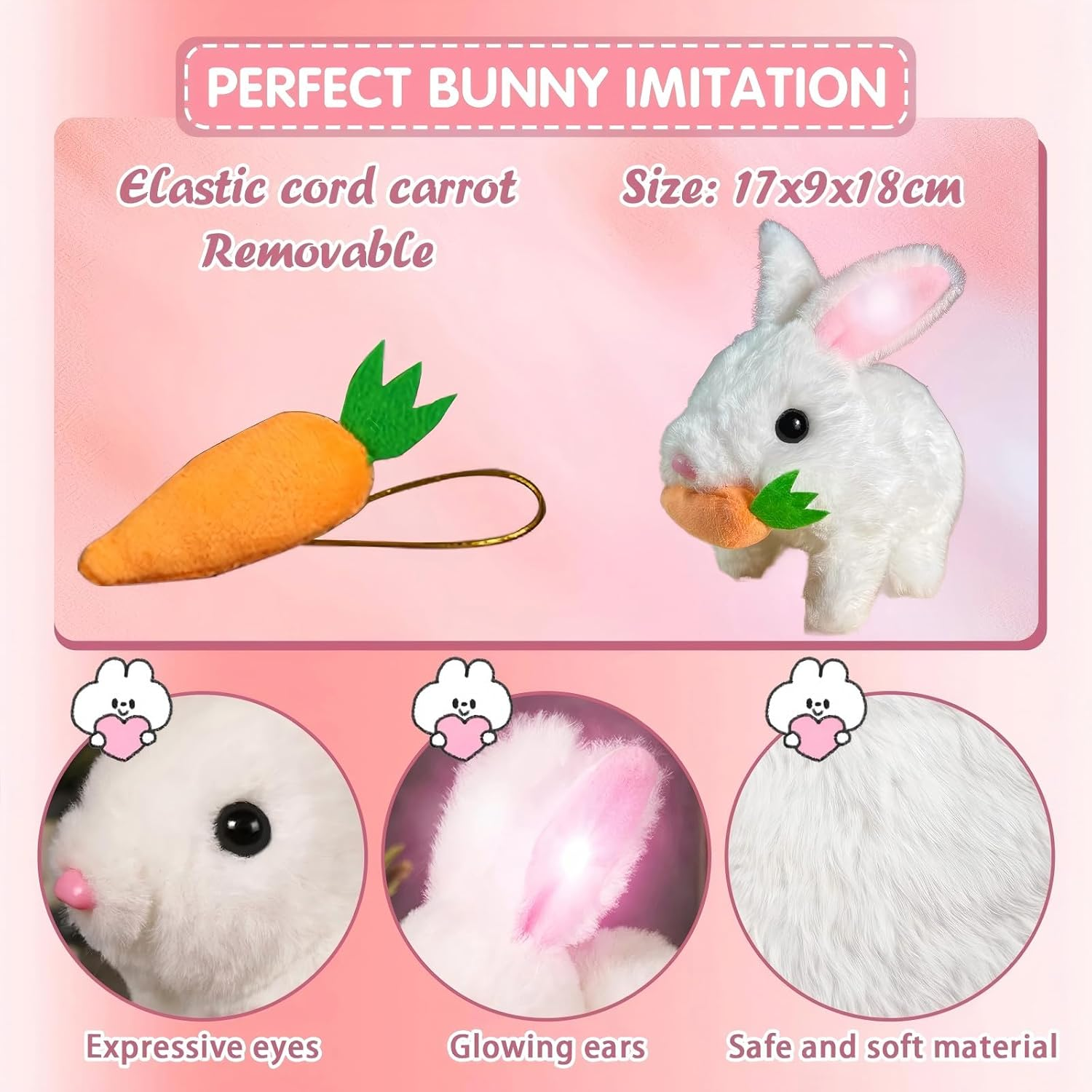 Bunny Toy - 2Pcs Easter My Realistic Bunny Toy, Plush Interactive Rabbit Toys - Can Walk, Talk,Jumping, Twitching, and Shaking Ears, Bunbi Realistic Toys (White & Pink)