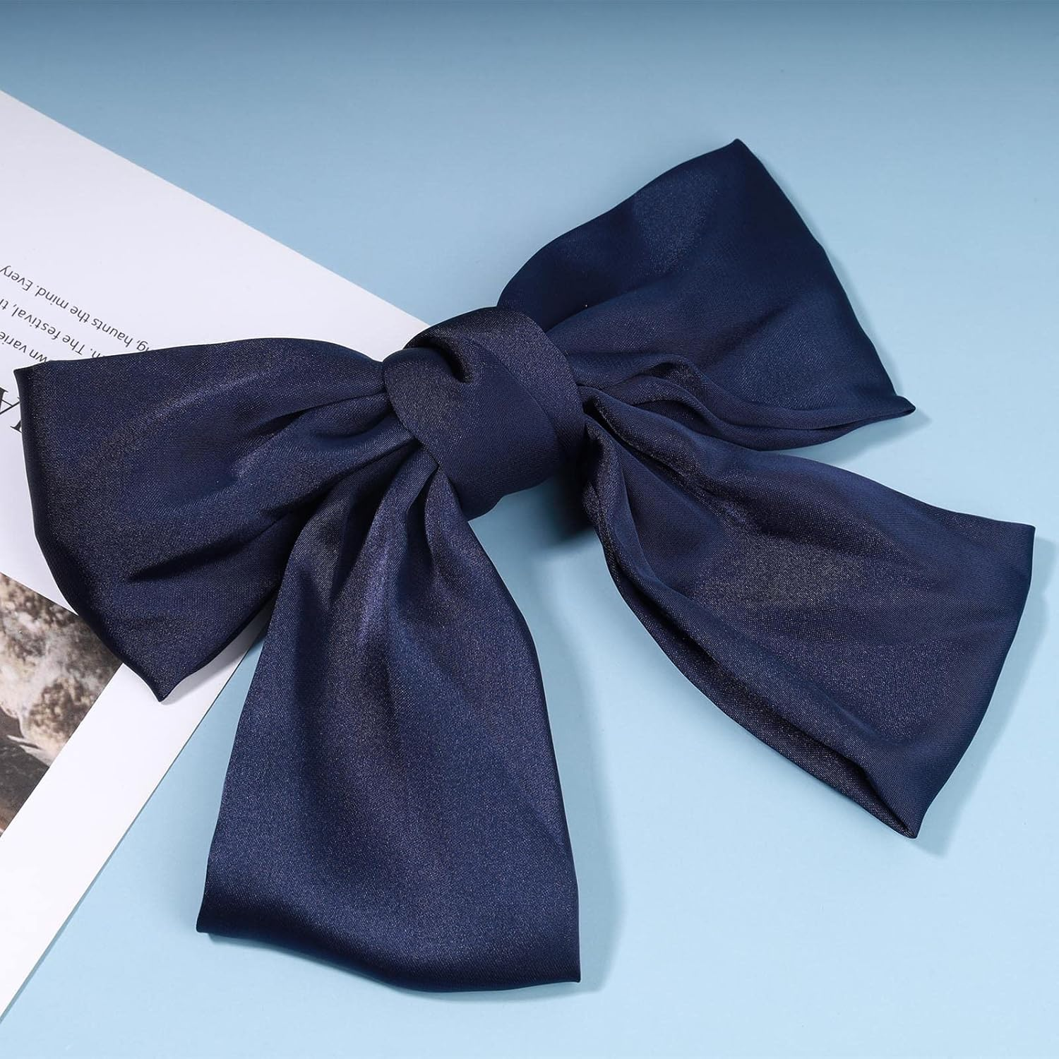 Blue Satin Hair Bow for Women, One Size Hair Clip for Daily Wear and Special Occasions by Unron - Red image number 2