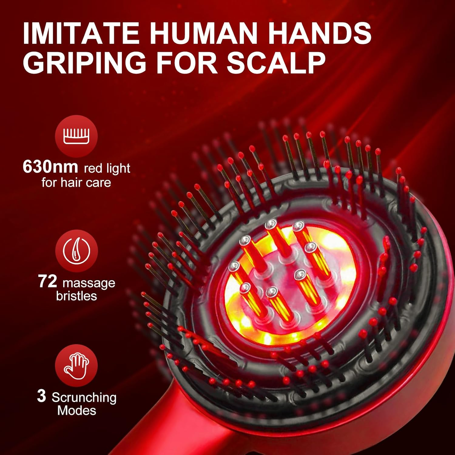 Oolong Scalp Massager, Red Light Head Massager Scalp, Multi-Functional Electric Hair Massager Brush with IPX7 Waterproof, Cordless, Hair Oil Applicator for Scalp, Hair, Head, Muscle Relax（Red） - Red image number 2