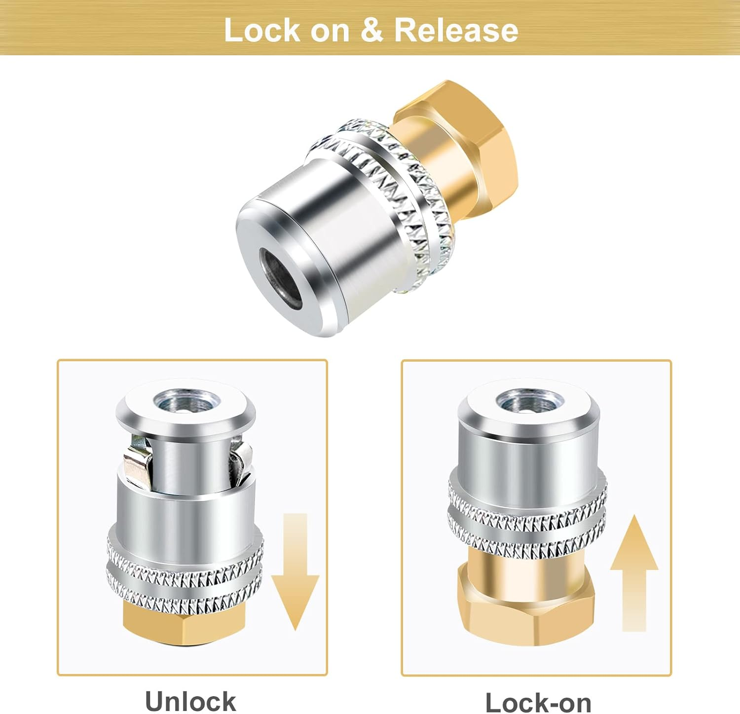 GODESON Lock on Air Chuck, 1/4FNPT Closed Flow Brass Tire Chuck, 2 Pack