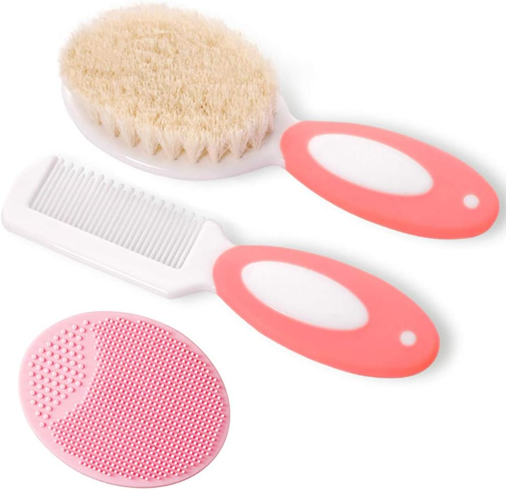 Baby Hair Brush and Comb Set for Newborns & Toddlers | Natural Soft Goat Bristles | Ideal for Cradle Cap | Perfect Baby Registry Gift (Red)