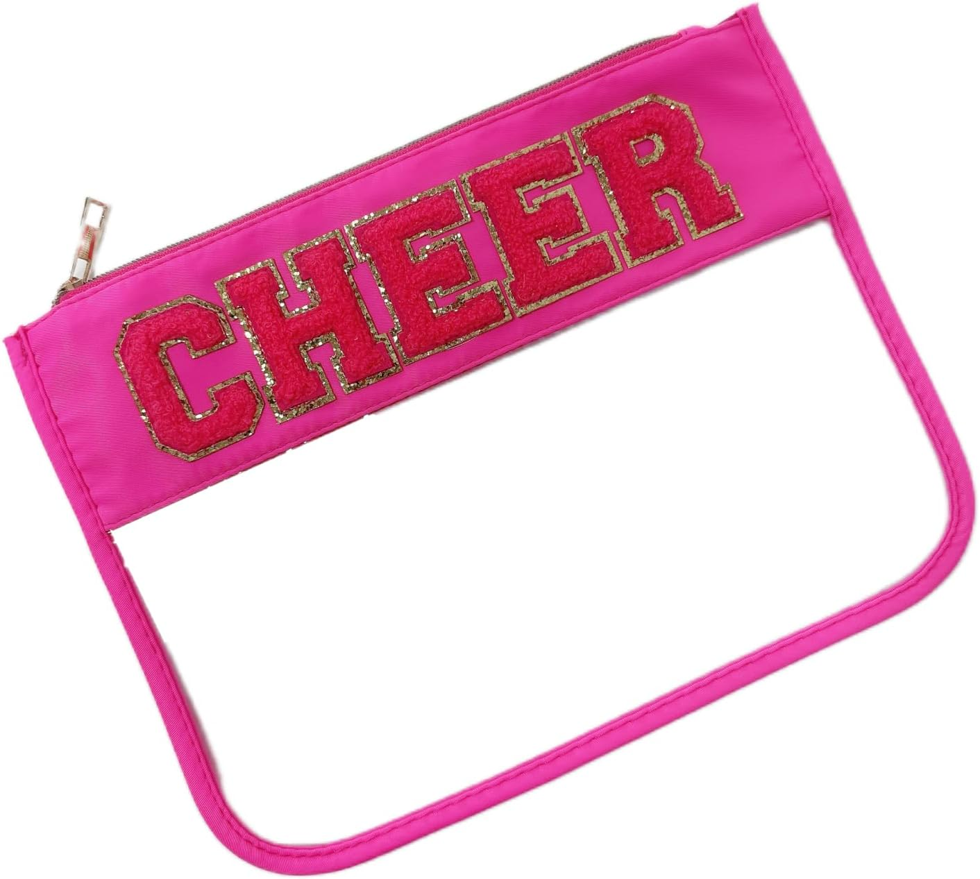 Clear Makeup Letter Bag Chenille Glitter Varsity Letter Patch Zipper Toiletry Pouch Travel Beach Summer Pool Bag Gifts for Women Girls(Beach-Blue), Cheer-Hot Pink - Dance-Black image number 6