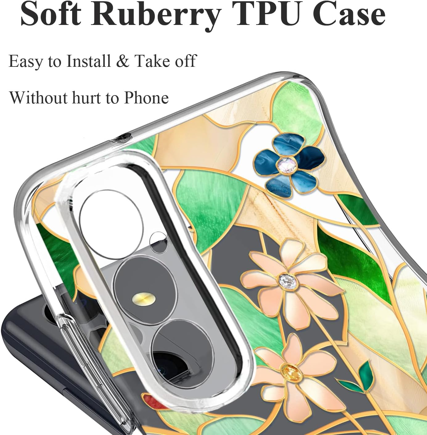 Unov Case Compatible with Galaxy S25 Galaxy S24 Case Clear with Design Soft TPU Shock Absorption Slim Embossed Pattern Protective 6.2 Inch (Stained Glass Flower) - Rainbow Dinosaur image number 7