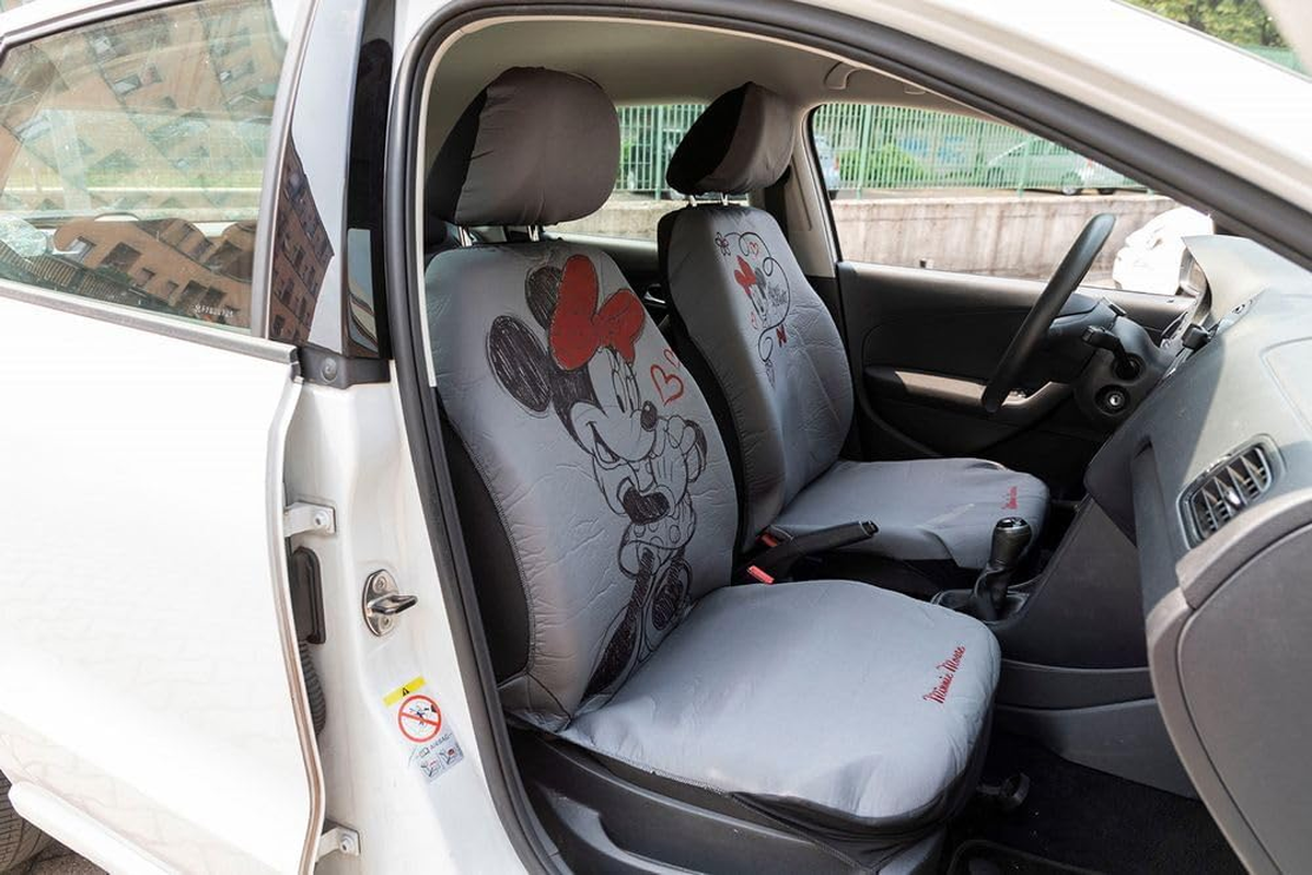 Tataway Pair Front Car Seat Covers Minnie Mouse Mickey Mouse Headrest Grey Red Airbag Compatible Universal for All Cars image number 1