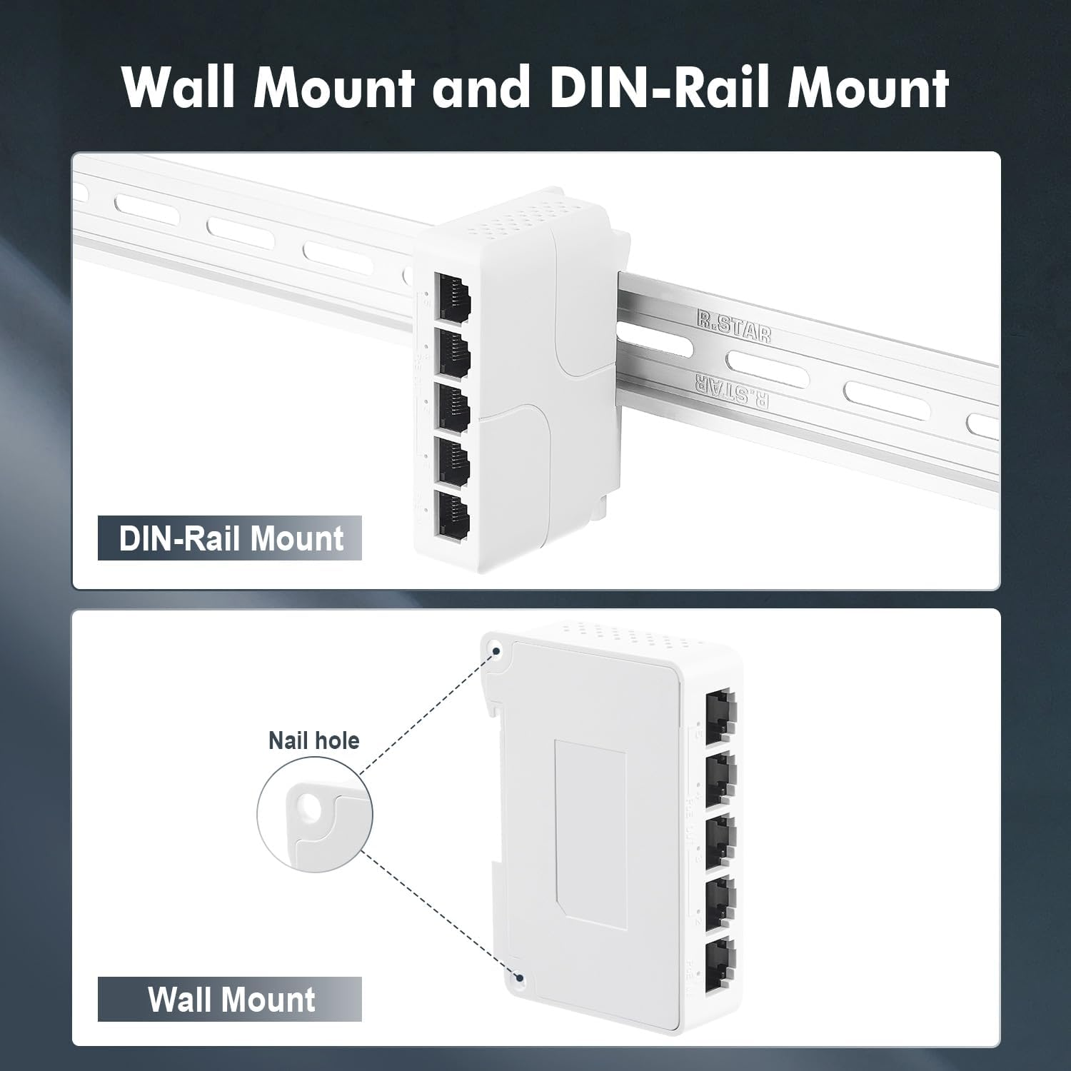 Binardat Poe Passthrough Switch - 1 in 4 Out Extender, Ieee802.3Af/At/Bt Powered 90W, 100Mbps Ethernet, Din Rail & Wall Mount Plug and Play