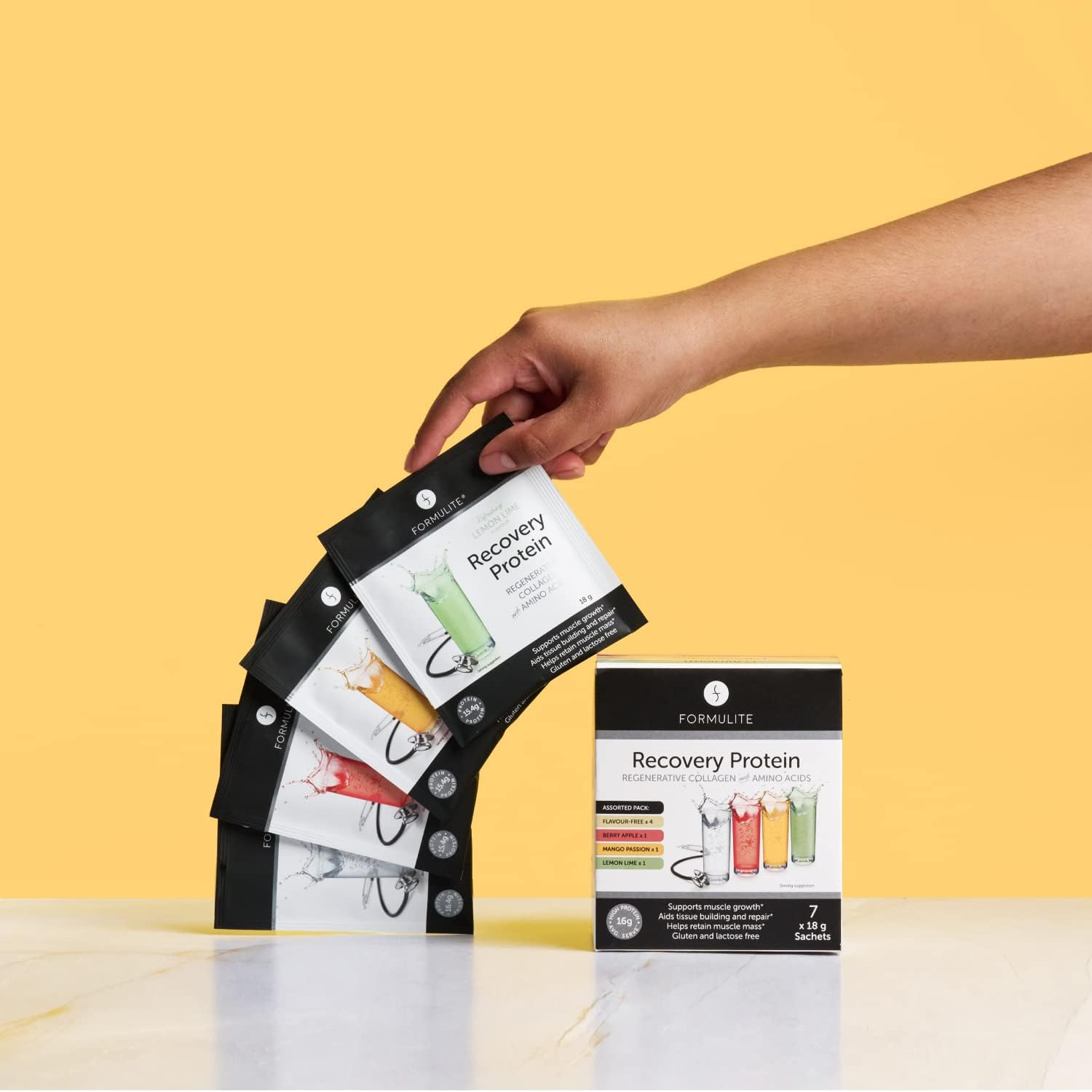 Formulite Recovery Protein Pouch 500G, with Collagen and Amino Acids, High Protein, Low Carb, Low Sugar, Gluten Free, Dairy Free for Men and Women (Berry Apple)