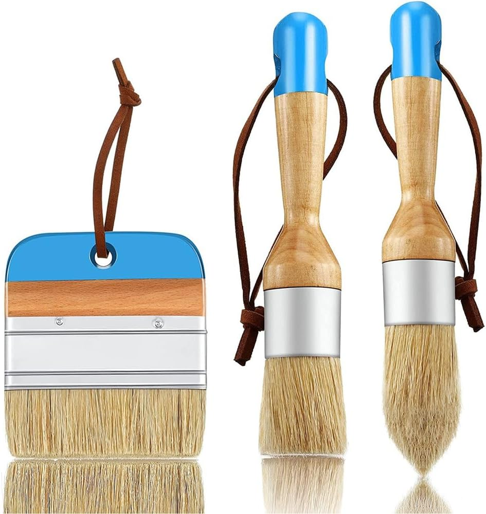 Elqater Chalk and Wax Paint Brushes for Acrylic Painting Bristle Stencil Brushes for Wood Furniture Home Decor image number 4