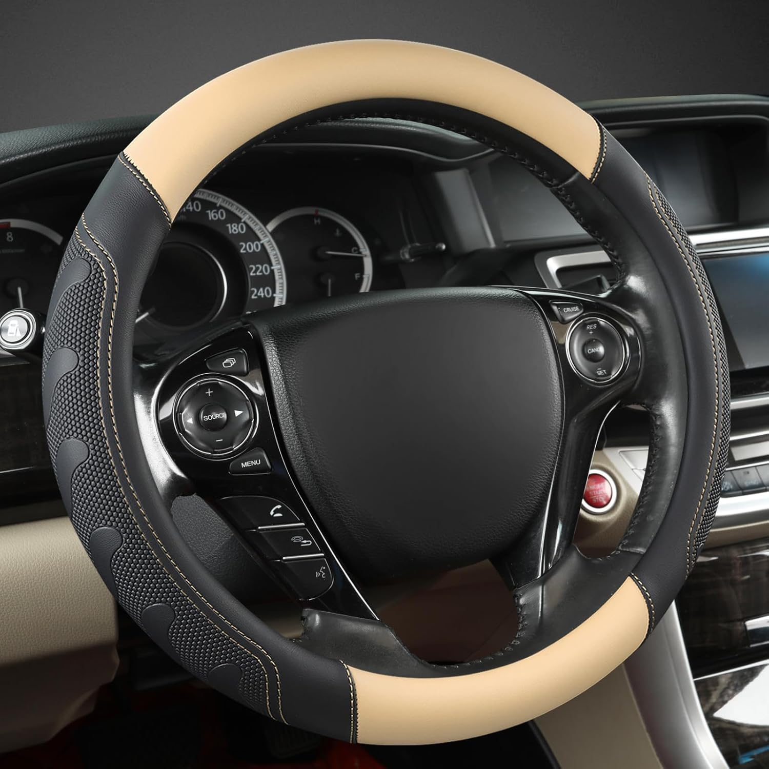 GIANT PANDA Steering Wheel Cover for Honda Civic(2006-2015),Cr-Z, Insight, S2000 (Black-Small Size)