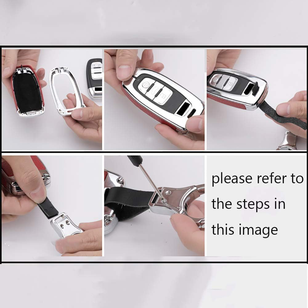 Ontto Key Fob Cover Keyless Prevent Scratches Metal Leather Key Protector Skin Shell Keychain Fit for Range Rover Sport Dsicovery LR4 Silver Metal Shell Black image number 6