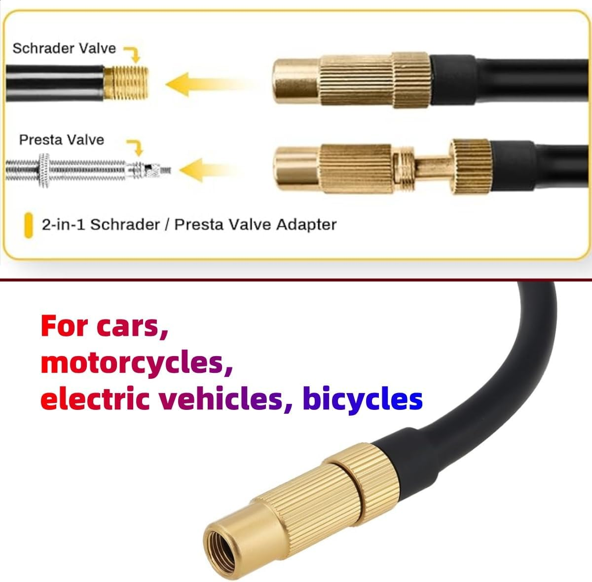 1PCS 2-In-1 Valve Adapter, Tire Inflator Extended Hose Chuck Adapter, for Automobile, Motorcycle, Truck, Bicycle External Air Pump Tube Tire Valve Tube (40Cm/15.7In) image number 4