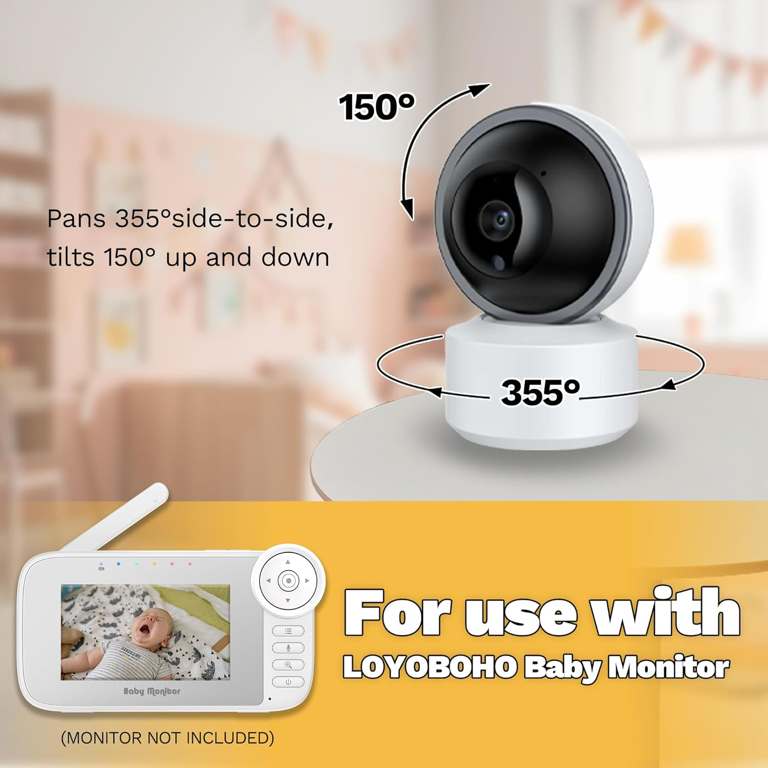 Add on Camera Video Baby Monitor for GMV240, Remote Pan Tilt Zoom, Two-Way Talk-Back Audio, Long Range, Night Vision, Night Light, Lullabies, Temperature Monitoring image number 5