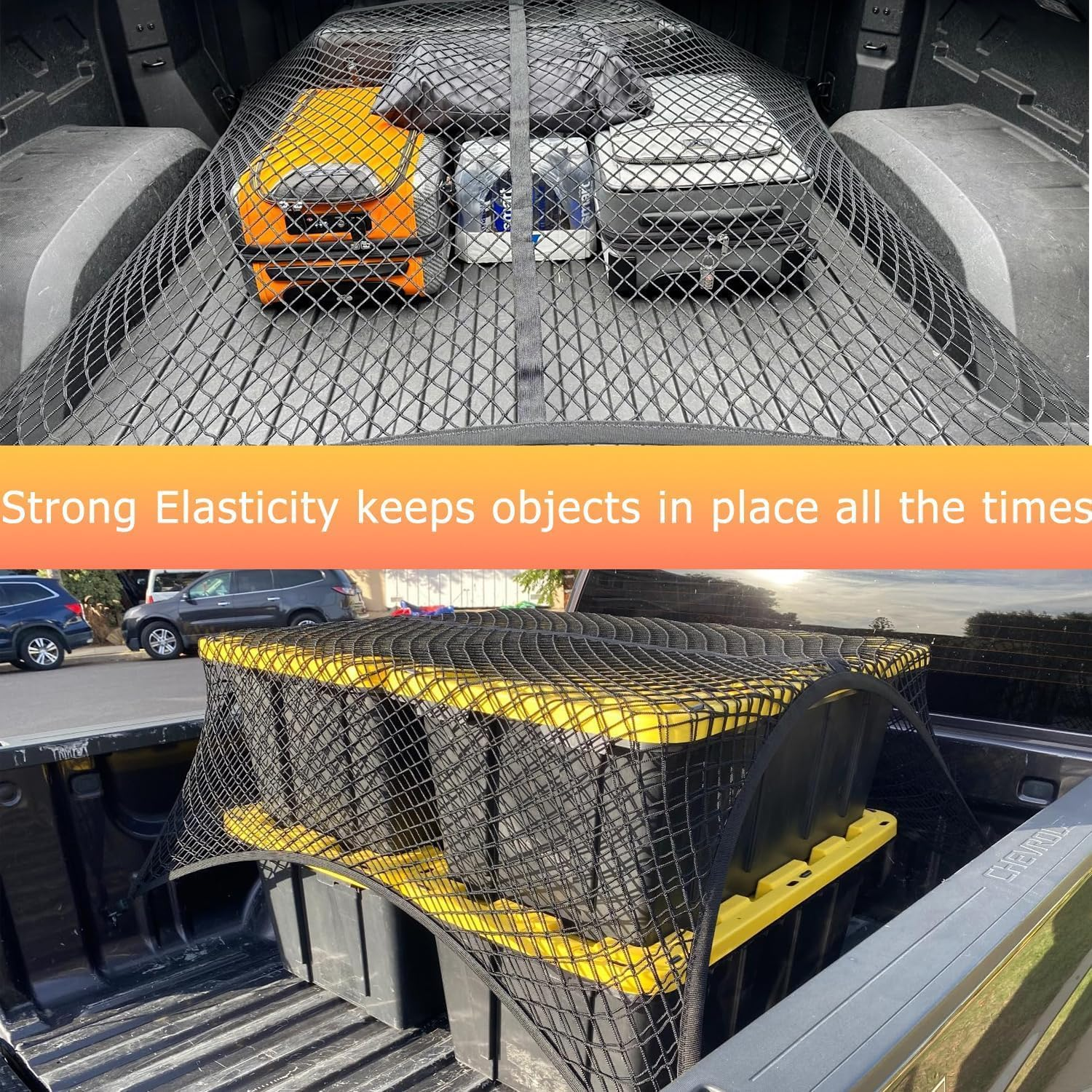 Highly Elastic Cargo Net, Simple Pickup Truck Bed Cargo Mesh Organiser, Suitable for Trailer,Ford,Chevrolet,Dodge Truck Bed Daily Light Loads of Trucks Accessories, 4'X4' Stretches to 7'X7'