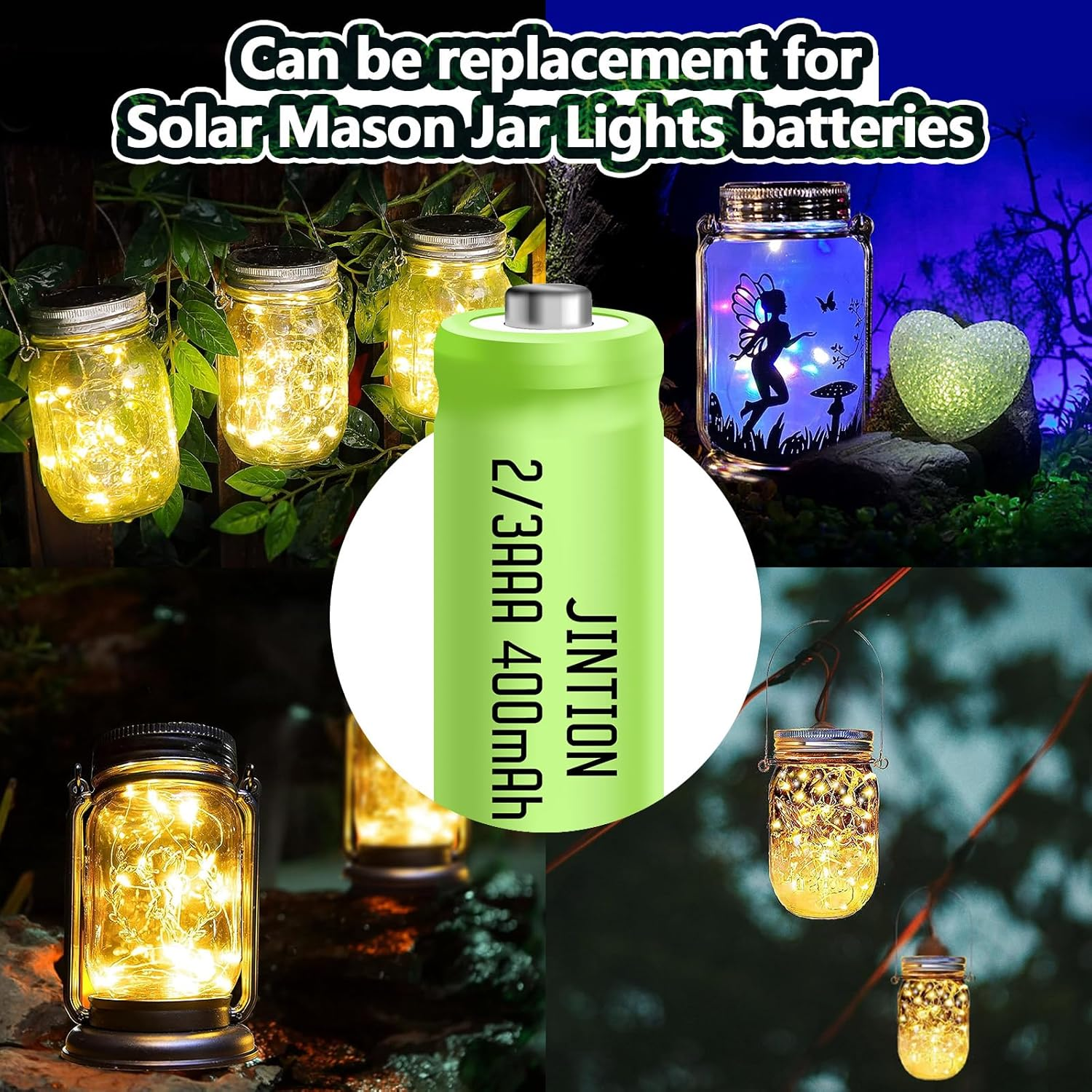 JINTION NIMH 2/3AAA Rechargeable 2/3 AAA Batteries 1.2V 400Mah Rechargeable Battery Button Top 5 Pack(They Are Not AAA Size Batteries)