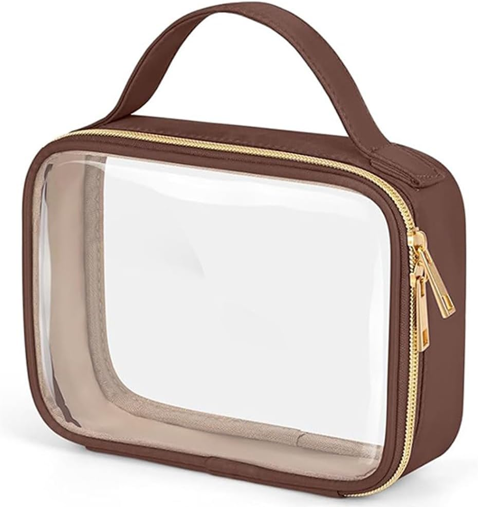 TSA Approved Toiletry Bag, 2 Pack Clear Makeup Bags with Handles, Quart Size PVC Clear Cosmetic Bags for Women and Men, Carry on Airport Airline Compliant Bag, Brown image number 6