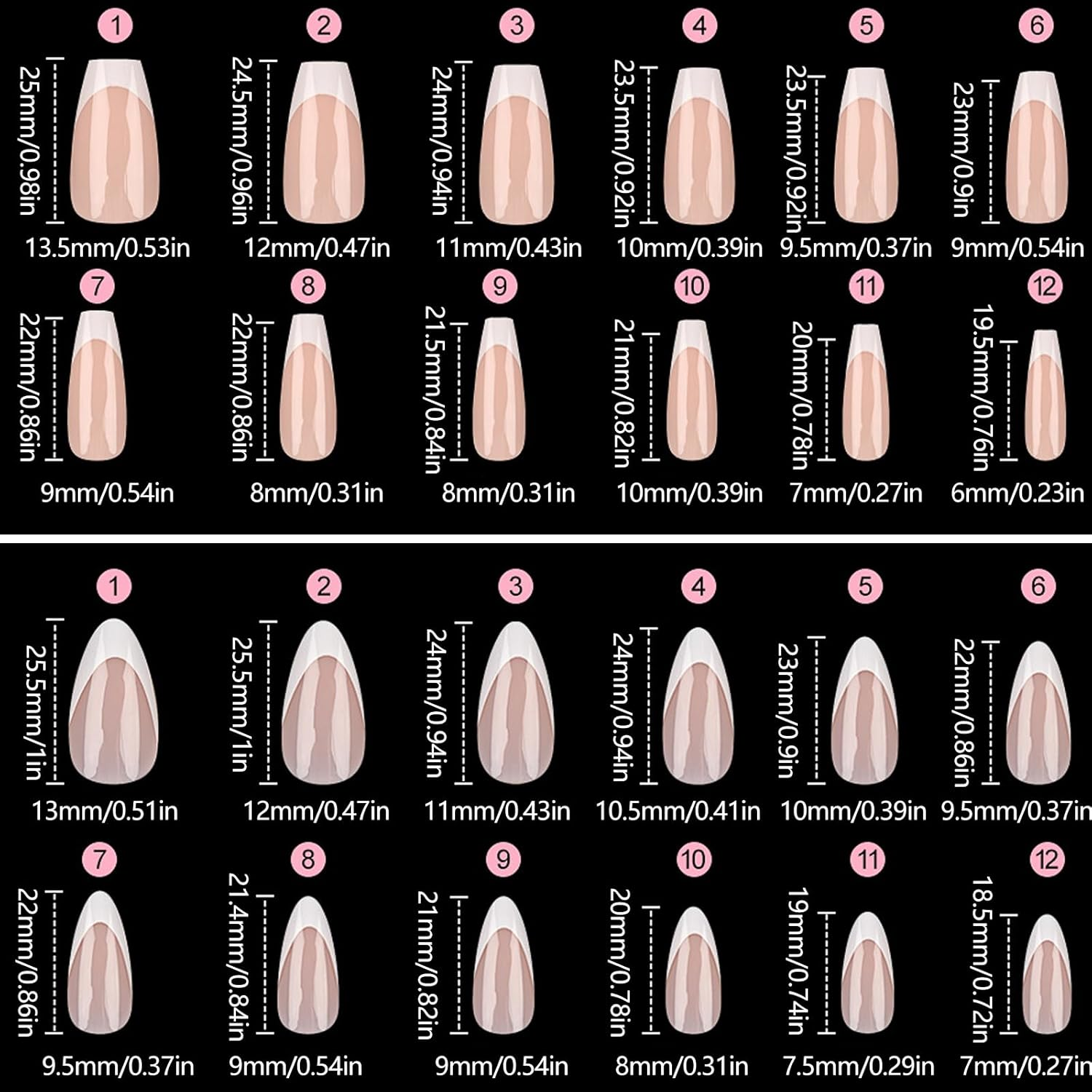 Homiliky 240 Pcs French Tip Press on Nails, Almond & Square Fake Nails Full Cover with White Tip, 12 Sizes Easy Apply Stick on Nails Kit for Women Daily Manicure image number 4