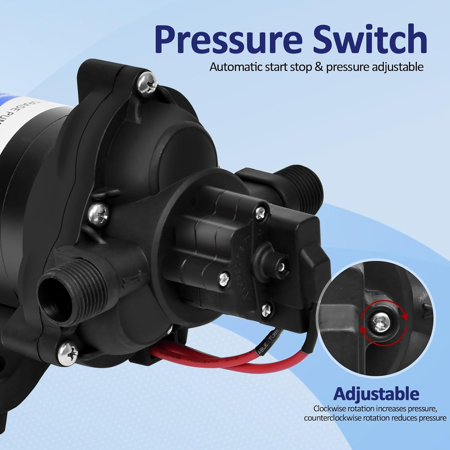 RV Fresh Water Pump,3.0Gpm 45 PSI Self-Priming Water Pressure Pump,12V Diaphragm Pump with Adjustable Pressure Switch for Yacht,Camper,Marine,Sprinklers,Faucets image number 2