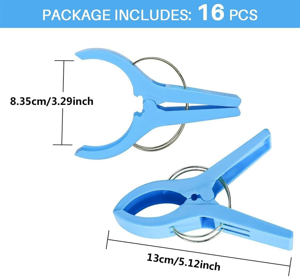 16 Pack Beach Towel Clips, Plastic Chair Clips Towel Holder Clothes Pins for Beach Chairs Hanging Clip Clamps, Beach Accessories for Vacation image number 4