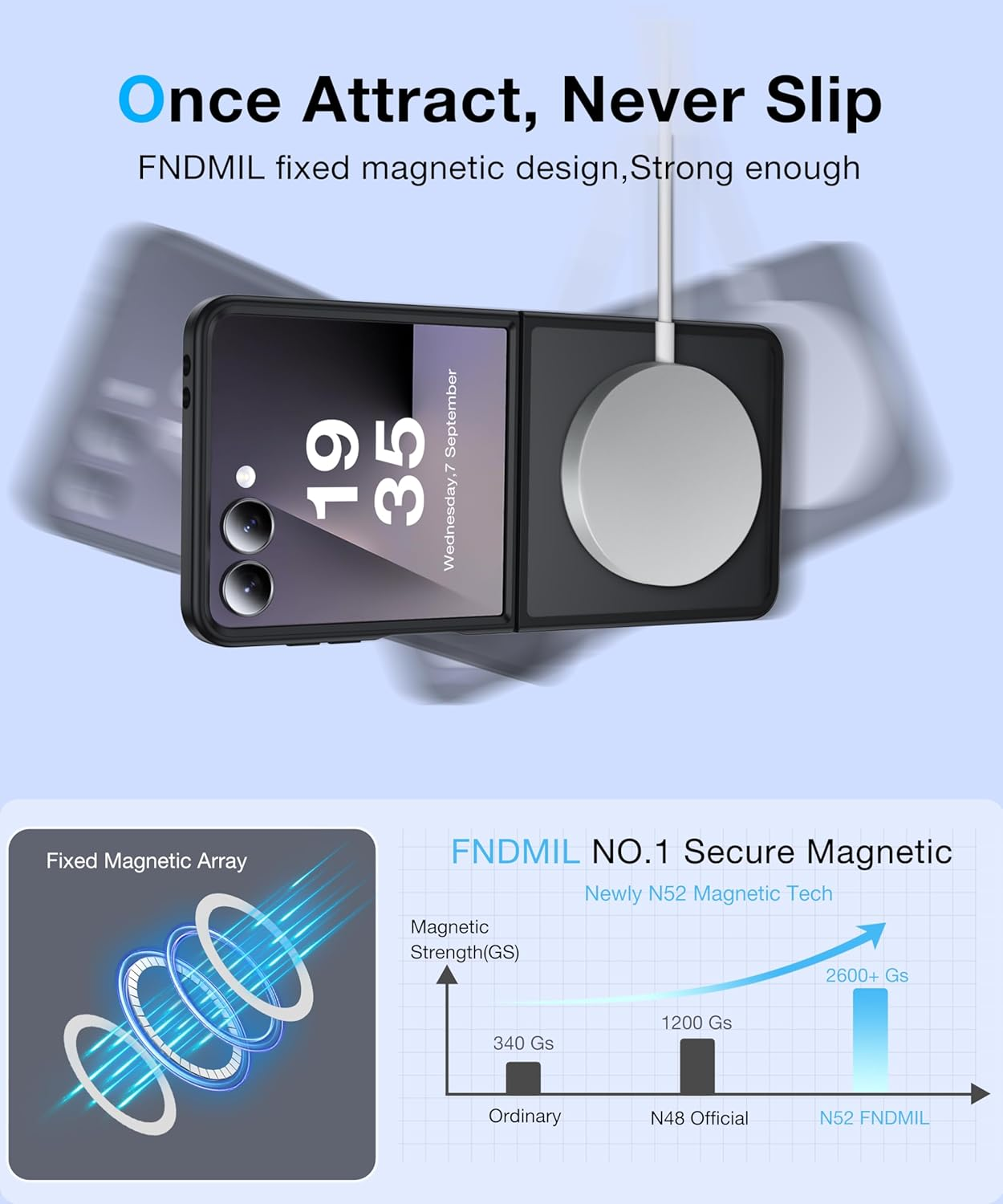 FNDMIL NO.1 Magnetic for Samsung Galaxy Z Flip 7 Case Compatible with Magsafe [Military Grade Drop Tested][Translucent Matte][Anti-Fingerprint] Soft Silicone Bumper for Samsung Flip 7 Case Slim,Black image number 3
