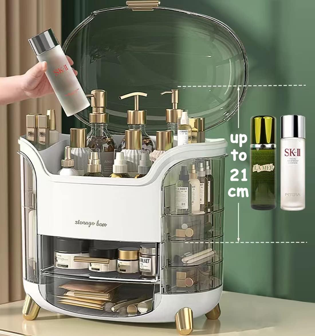 Suyoo Makeup Organiser Storage Box - Cosmetics, Skincare and Beauty Case with Clear Lid Display and Drawers for Dresser & Bathroom, Dust-Proof Waterproof image number 2