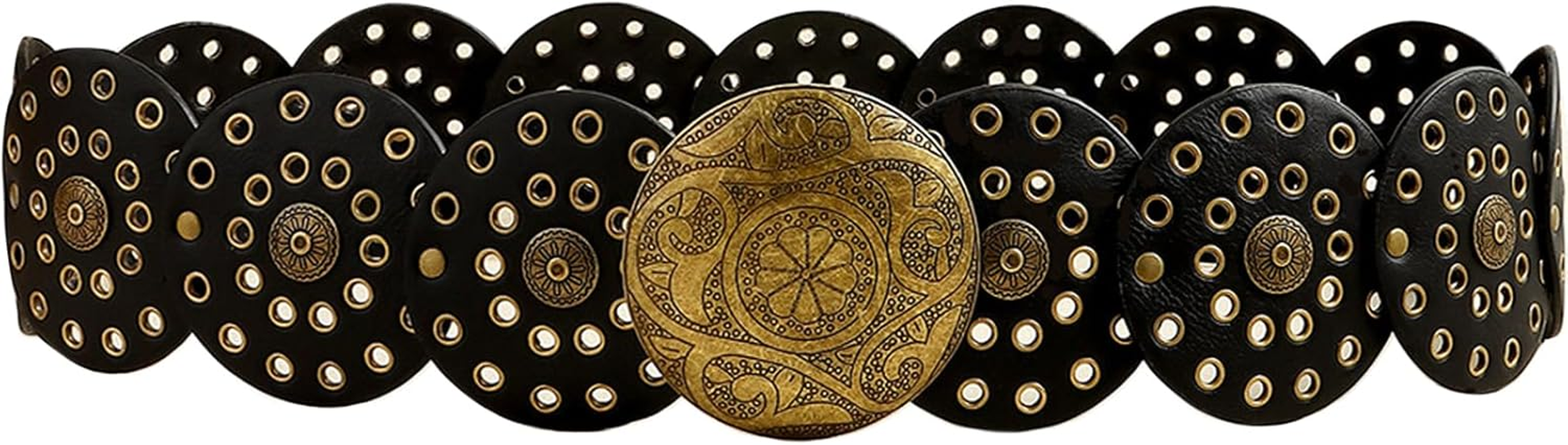 Heyjoin Hollow Wide Disc Belt for Women Out round Leather Metal Buckle Belt Soft Durable Vintage Western Waist Belts