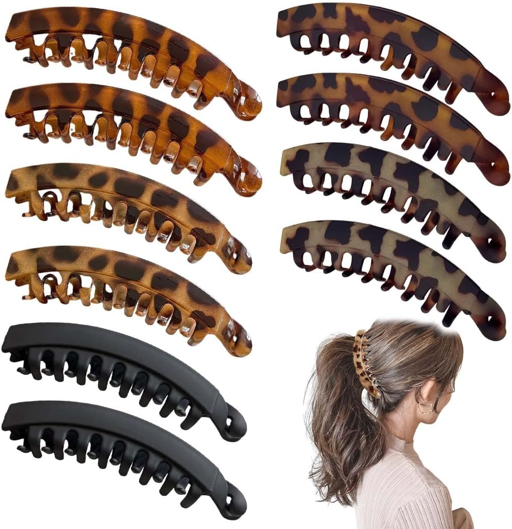Pack of 10 Non-Slip Ponytail Hair Clips for Women and Girls with Thick Hair, Banana Clips Hair Holder, for Tying Ponytails, Banana Clip image number 4