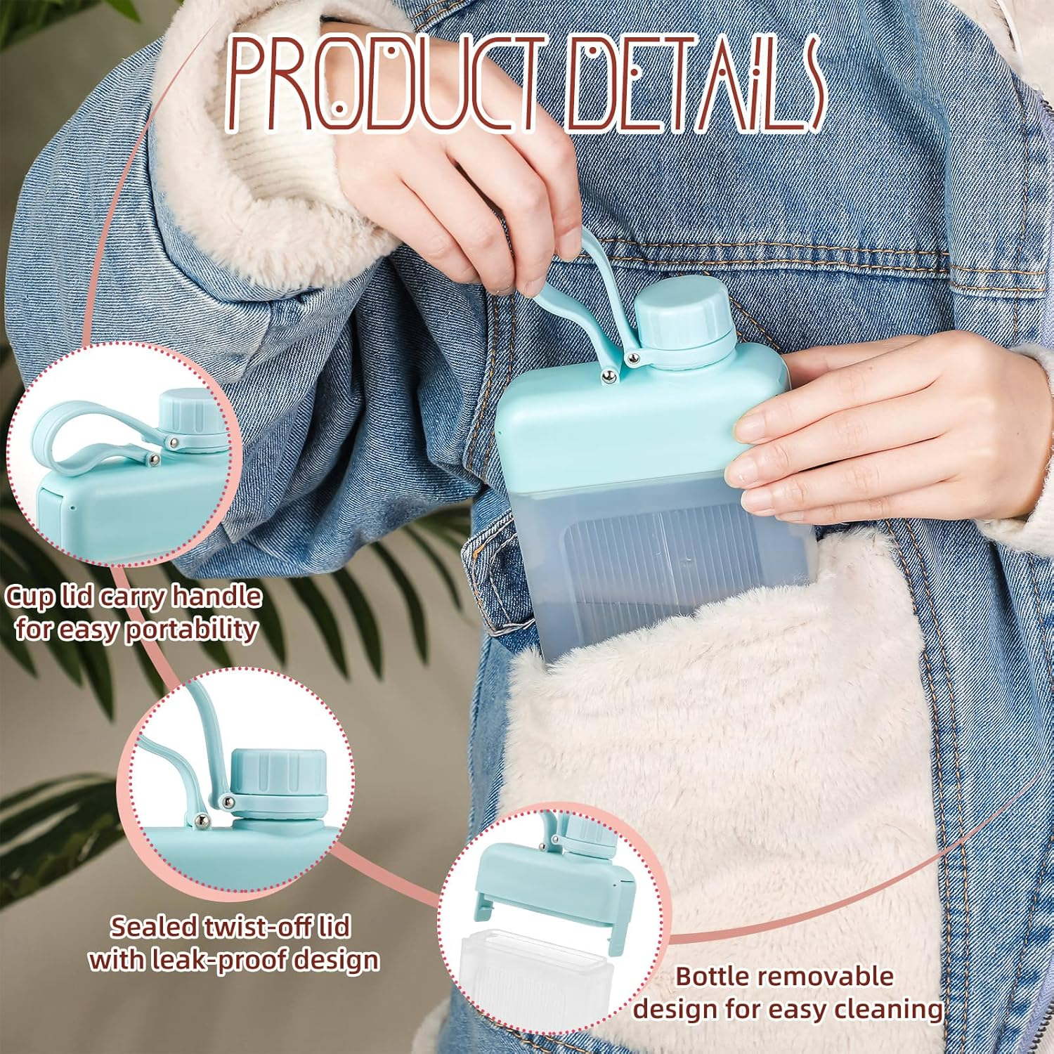 Amyhill 3 Pcs Flat Water Bottle 15Oz A5 Travel Bottles Leak Proof Slim Square Memo Flask Plastic Portable Travel Mug for Outdoor Sports Fitness Camping Hiking Cycling(White, Pink, Green) image number 2