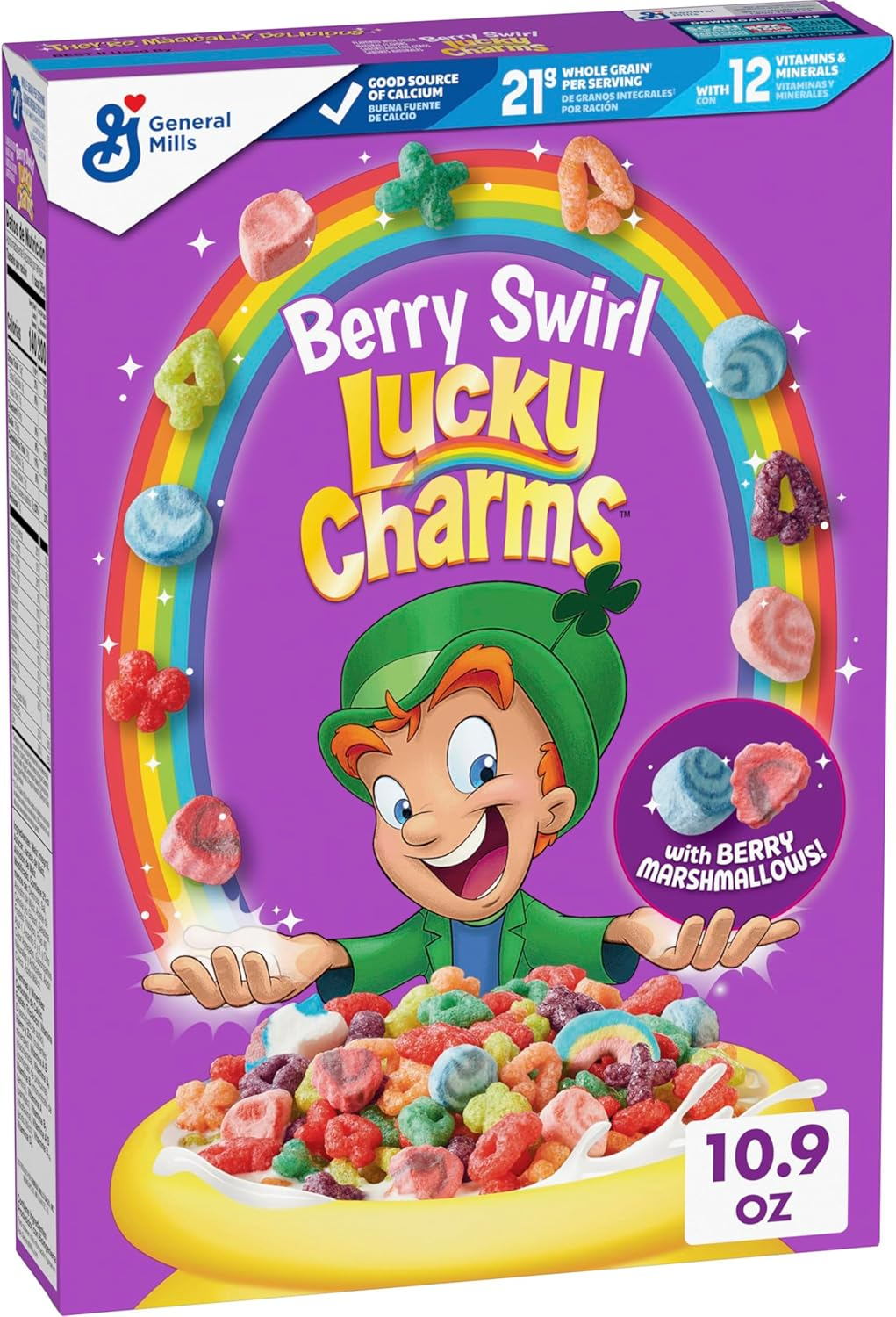 Lucky Charms Berry Swirl Breakfast Cereal with Marshmallows, Kids Breakfast Cereal, Made with Whole Grain, 10.9 Oz image number 2