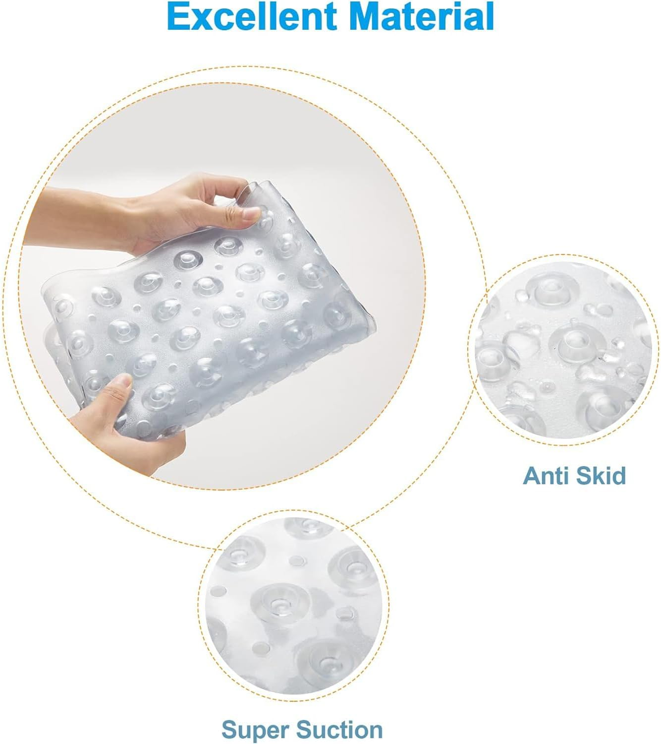 Mumoo Bear Non Slip Bath Mat for Tub, 100 X 40Cm Extra Long Shower Mat anti Mould, Machine Washable Bathroom Bathtub Mat with Suction Cups and Drain Holes, Soft on Feet, Clear image number 6