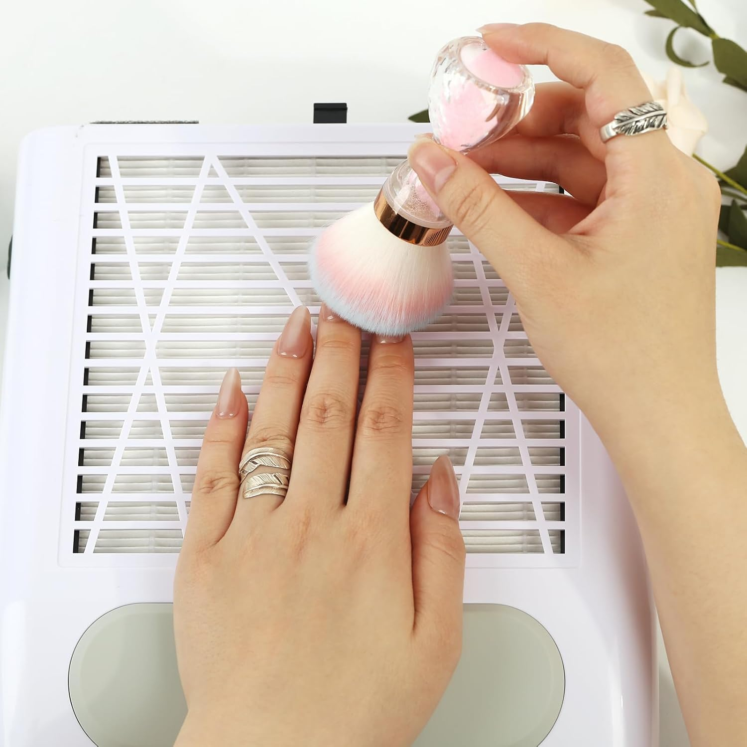 Ruetail Nail Dust Brush for Acrylic Nails,Soft Brush Nail Art Dust Powder Remover Brushes,Manicure Brush Clean up Tools for Home Use or Salon Nail Art Brush(Hourglass Pink) - Blue image number 2