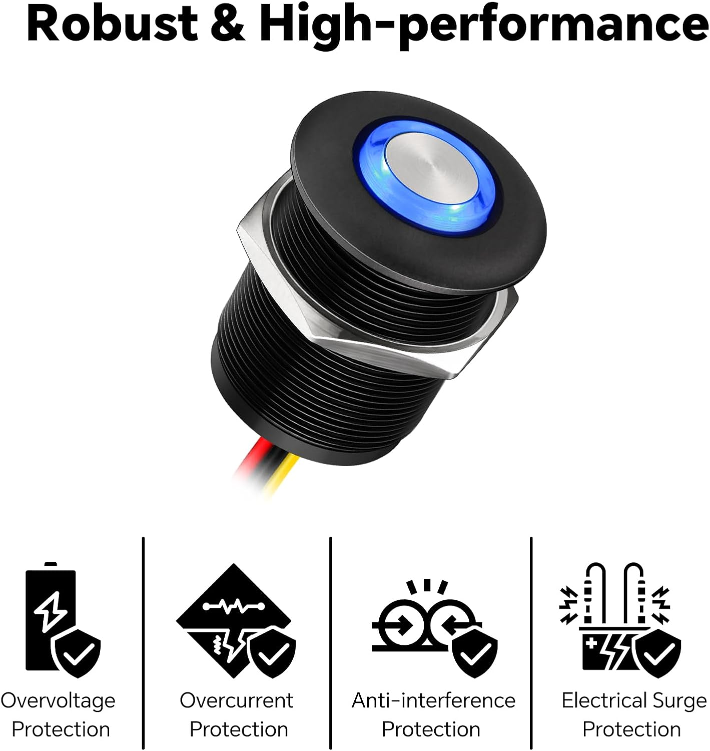 Obeaming 12V Dimmer Campervan Boat Light High-Side PWM Dimming Switch, 22Mm Mounting Hole with Blue Backlight for LED Strip Light 12V LED Halogen Incandescent, All-Aluminum Shell 6A (Black) image number 3