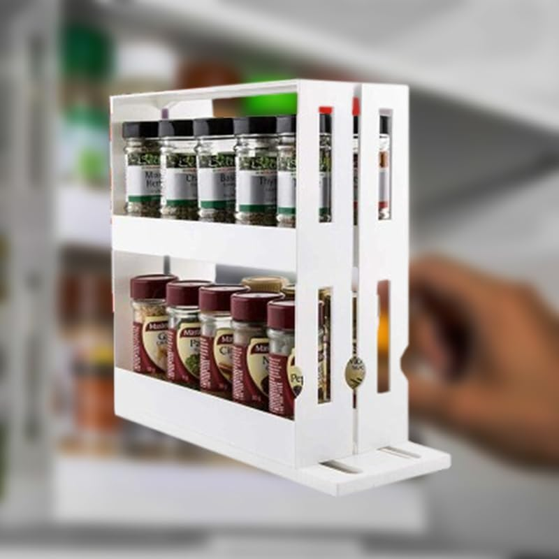 Leona Co Cabinet Caddy, Sliding Spice Rack Organizer for Cabinet, Just Pull & Rotate, Storage 20 Bottles Each, Cupboard Swivel Organizer, Non-Skid Base, 28Cm X 27Cm X 10Cm image number 3