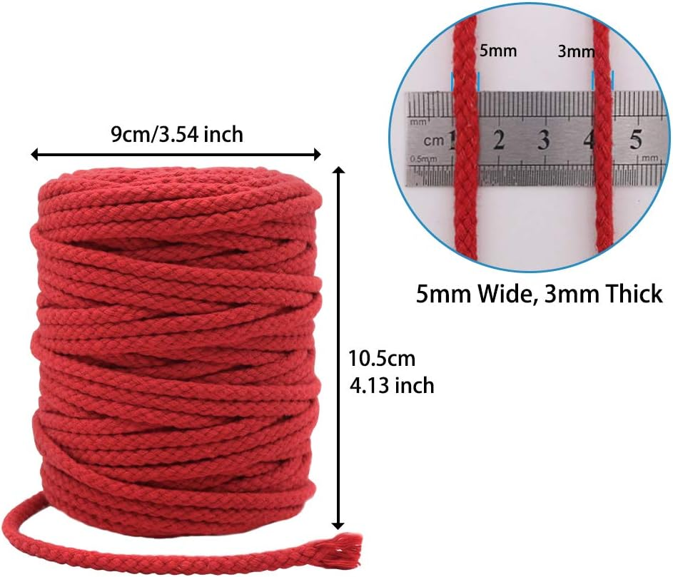 Tenn Well Braided Cotton Cord, 165 Feet 5Mm Wide Cotton Macrame Rope for Plant Hangers Wall Hangings DIY Crafts (Red) image number 7