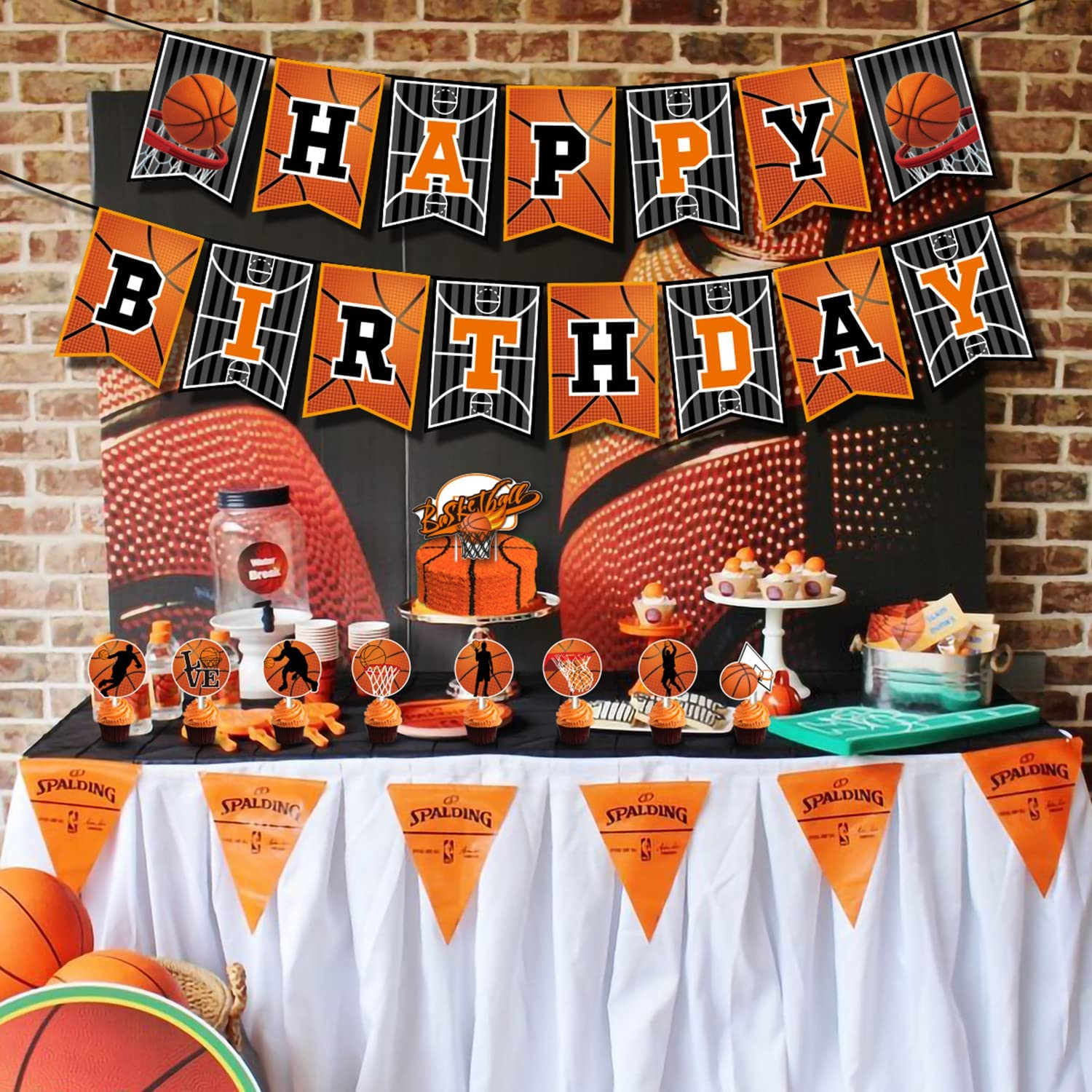 Yamibobo Basketball Party Supplies Kit, Basketball Foil & Latex Balloons, Banners, Cupcake Decorations, Cake Topper, Ribbons for Boys Sports Theme Birthday image number 2
